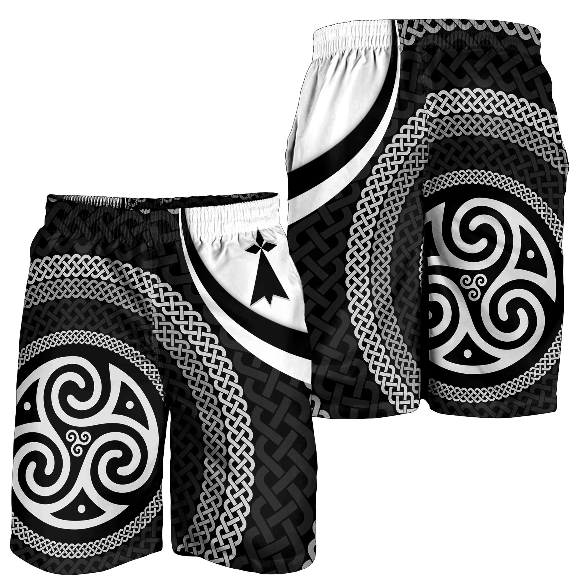 Celtic Men's Shorts - Brittany Flag With Celtic Patterns - Vibe Hoodie Shop