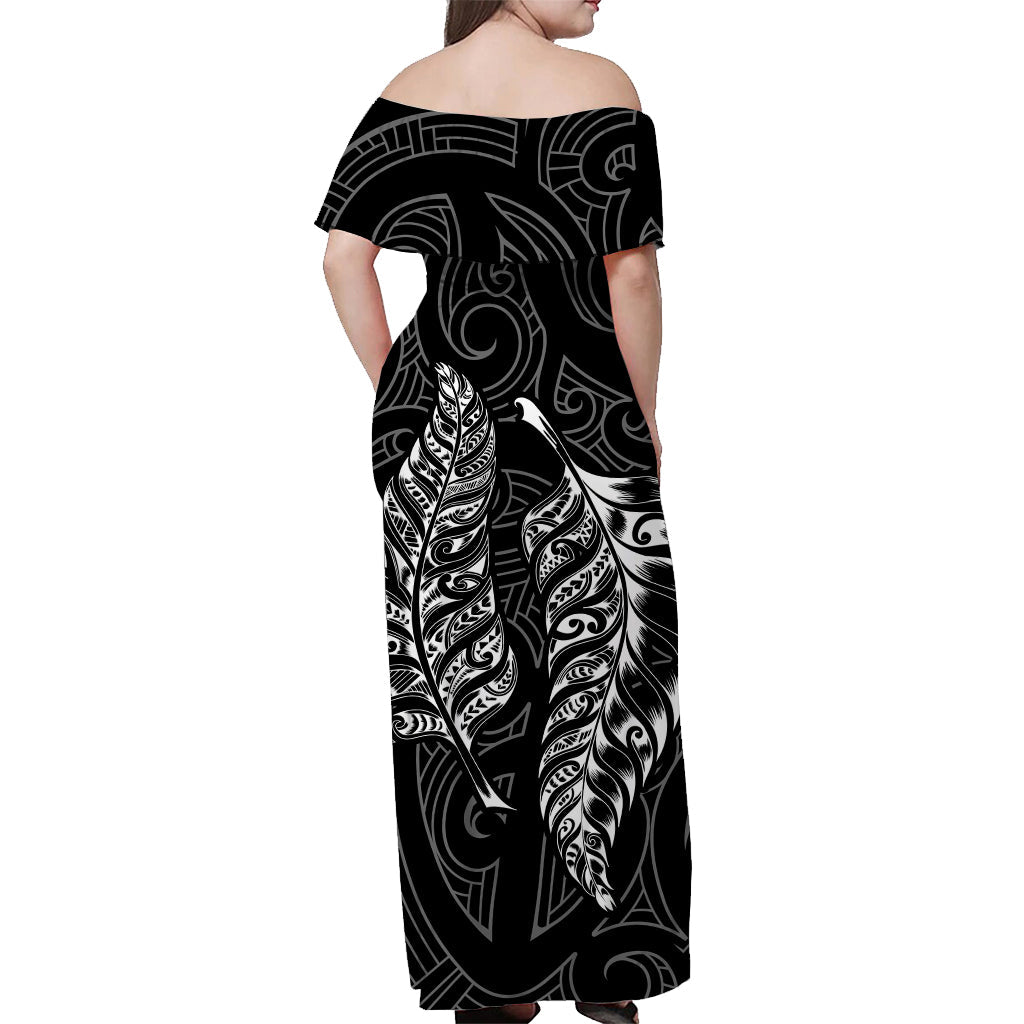 New Zealand Maori Off Shoulder Long Dress Aotearoa Mix Silver Fern Ver.03 - Vibe Hoodie Shop