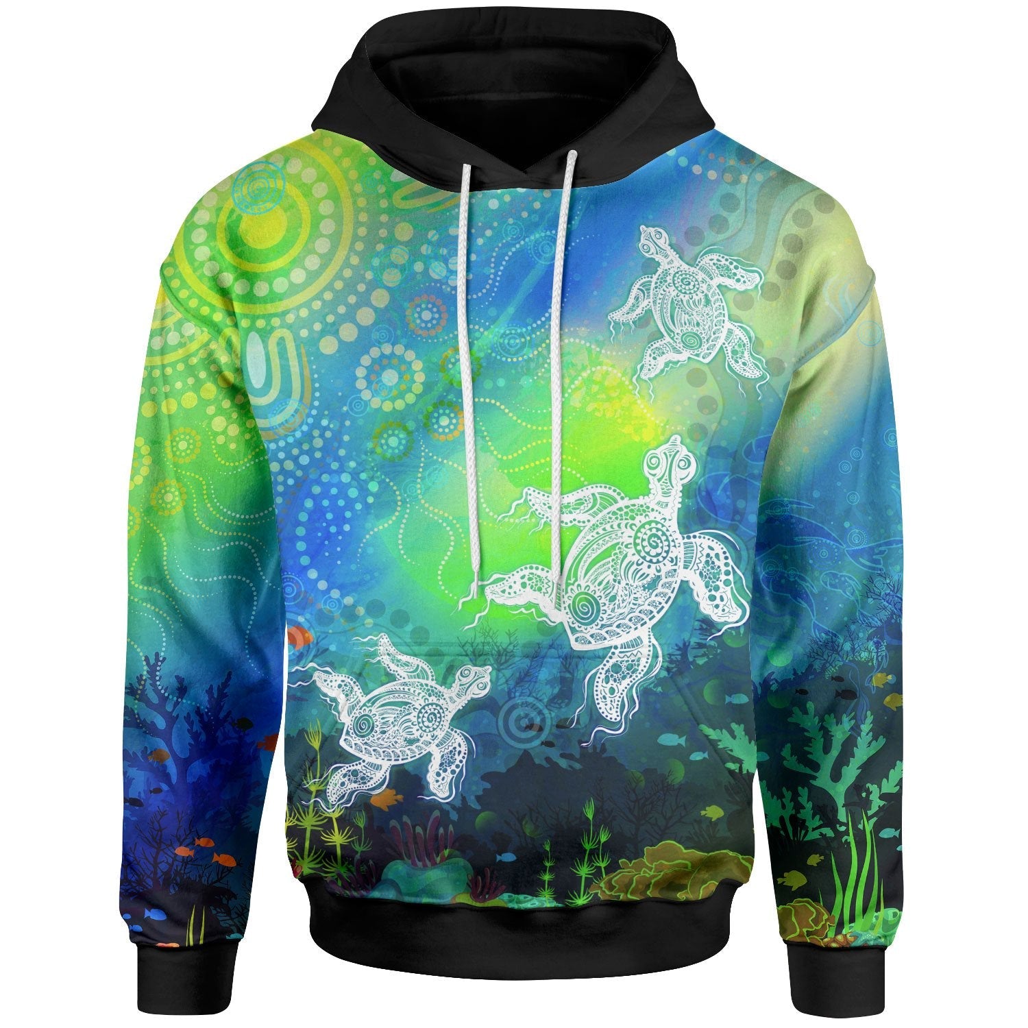 Aboriginal Hoodie - Indigenous Turtle Ocean Dot Painting Art - Vibe Hoodie Shop