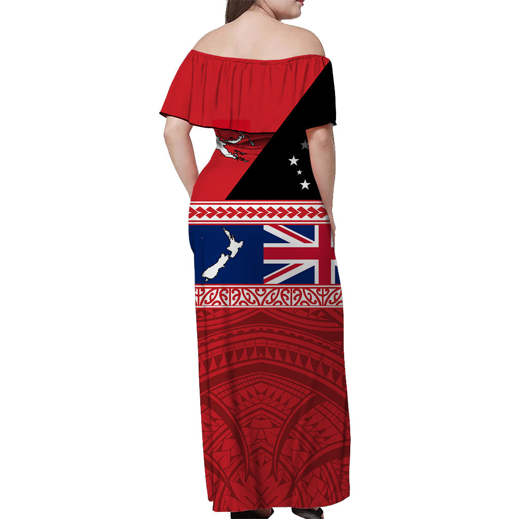 (Custom Personalised) Papua New Guinea and New Zealand Off Shoulder Long Dress Polynesian PNG and NZ - Vibe Hoodie Shop