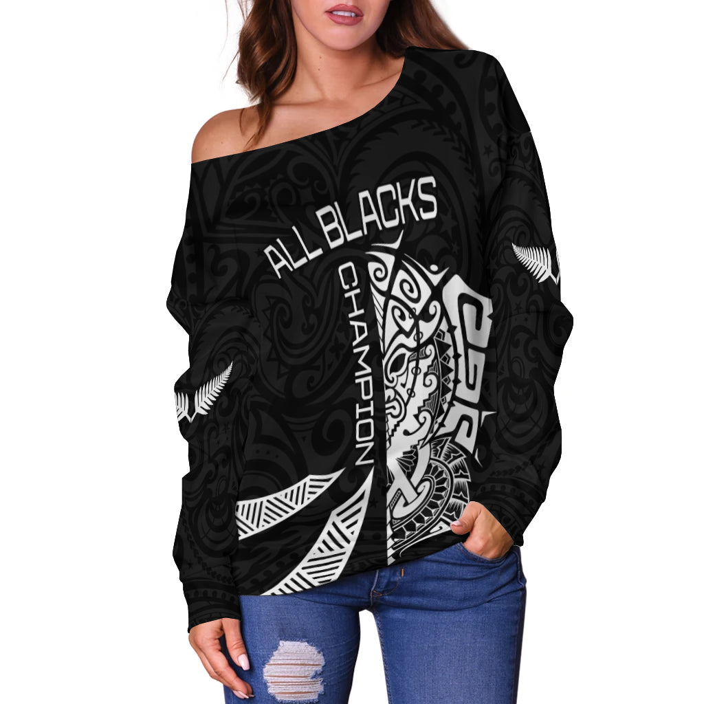 New Zealand Rugby Off Shoulder Sweater Haka mix Ta Moko - Vibe Hoodie Shop