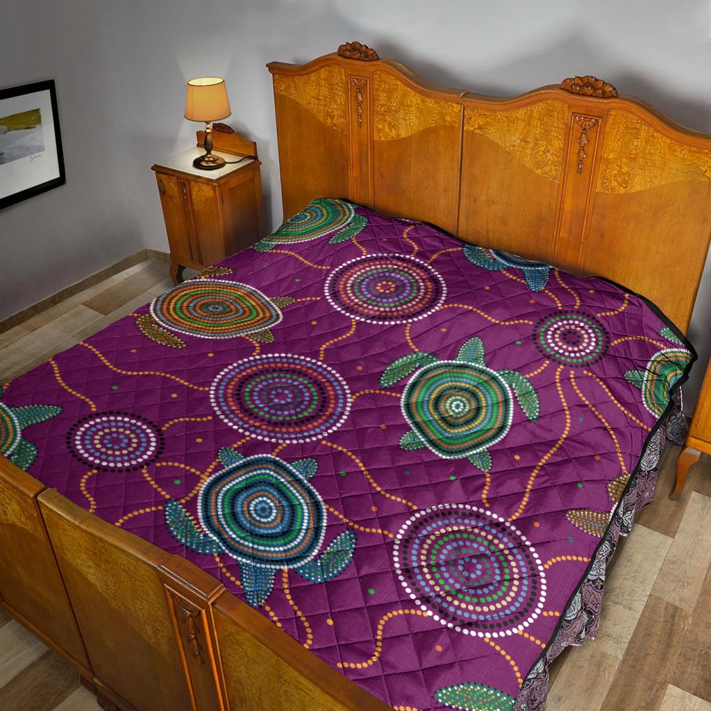 Premium Quilts - Aboriginal Turtle Purple Australia Dot Patterns - Vibe Hoodie Shop