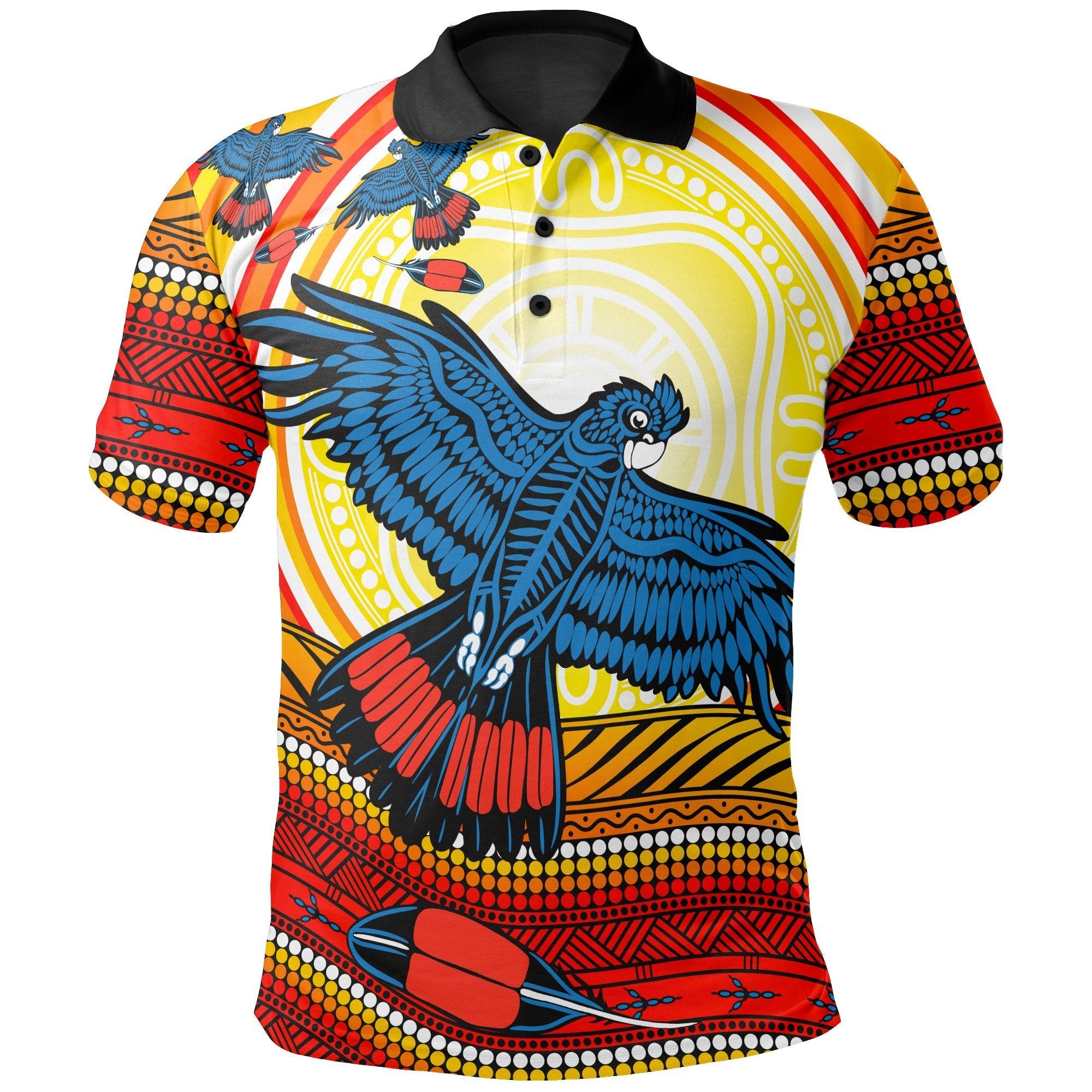 Vibe Hoodie Aboriginal Polo Shirt, Black Cockatoo Dot Painting Sunset Patterns - Unisex - RLT20 - Vibe Hoodie Shop