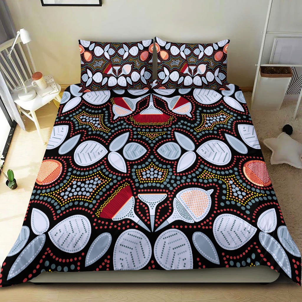 Aboriginal Bedding Set - Aboriginal Eucalyptus Seamless Pattern - Vibe Hoodie Shop