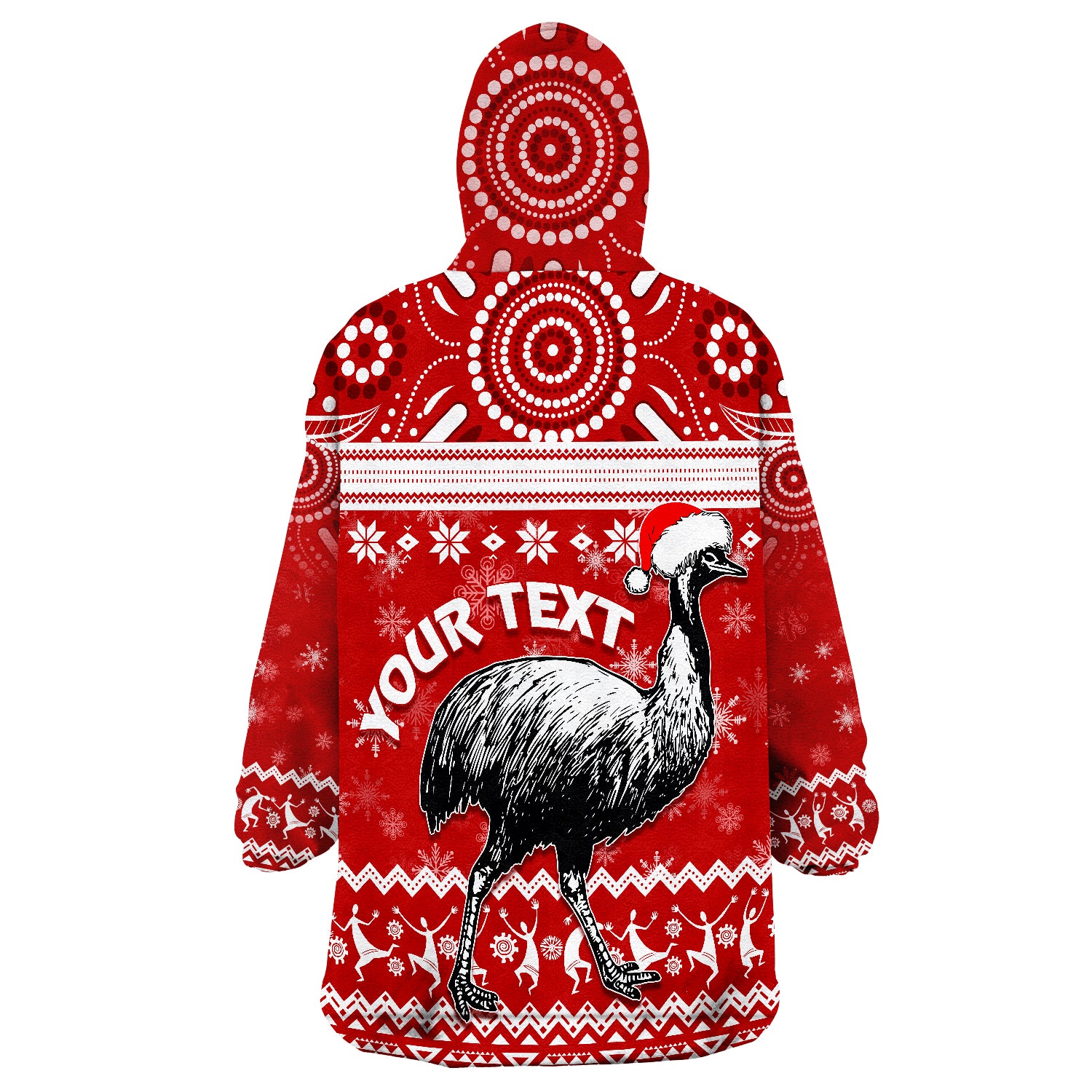 Australia Christmas Aboriginal Art - Santa Emu Bird Wearable Blanket Hoodie - Vibe Hoodie Shop