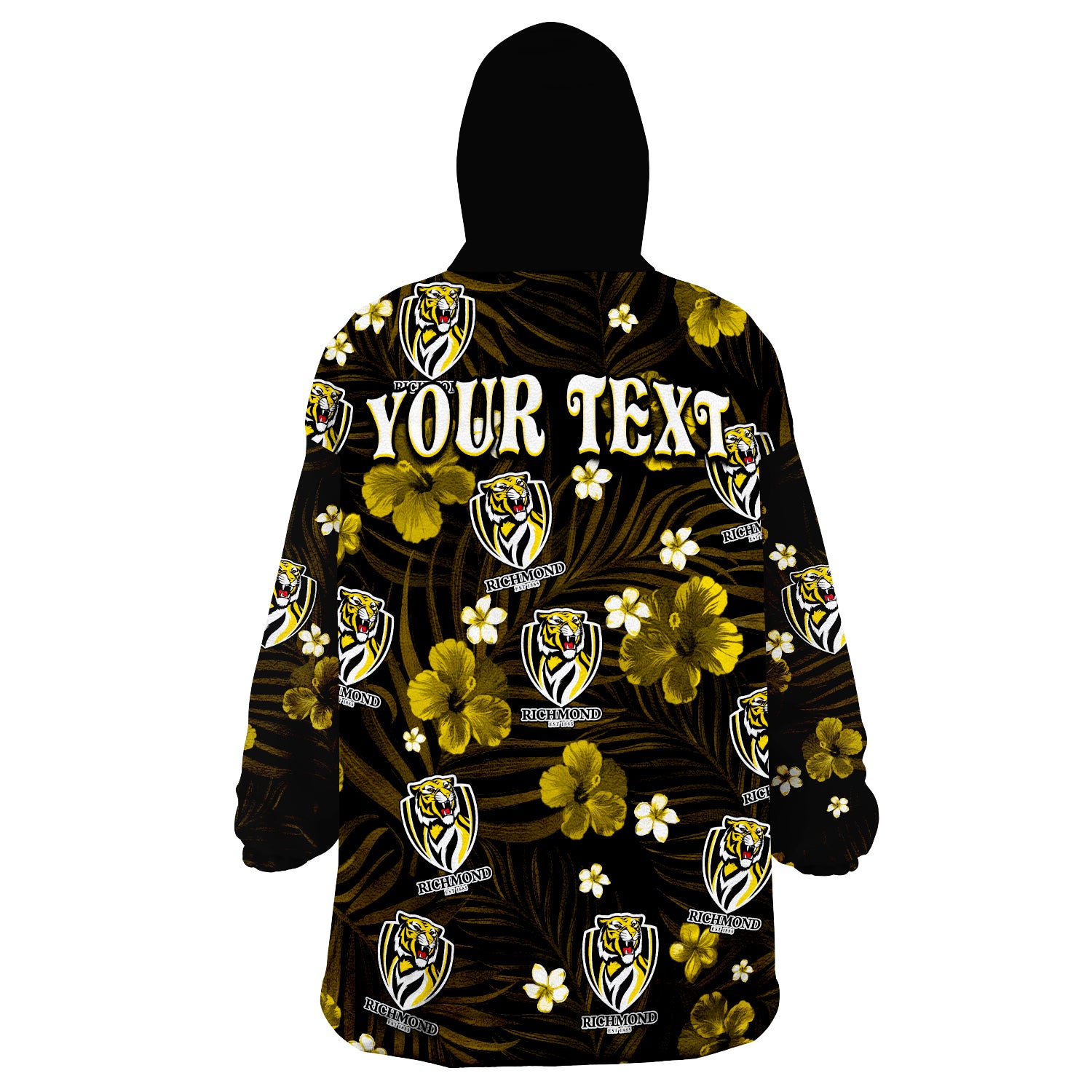 (Custom Personalised) Tigers Football Richmond Premiers Tropical Flowers Simple Wearable Blanket Hoodie - Vibe Hoodie Shop