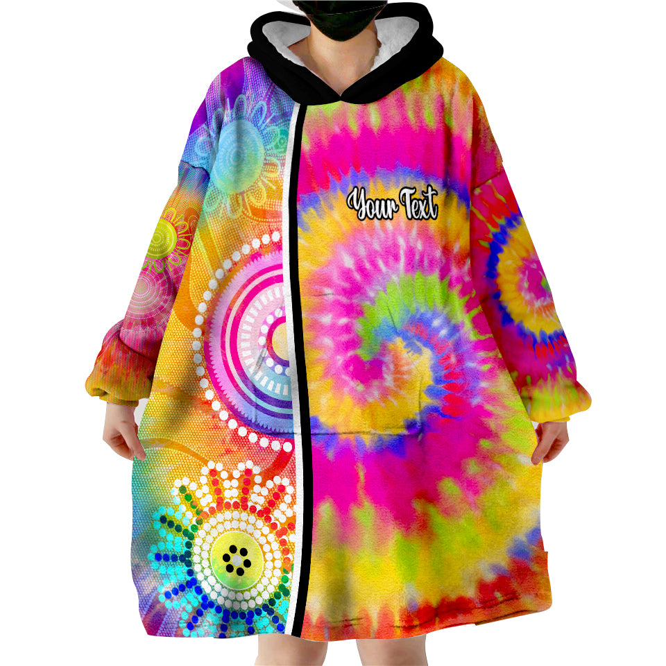 (Custom Personalised) Australia Aboriginal Colorful Tie Dye Wearable Blanket Hoodie - Vibe Hoodie Shop