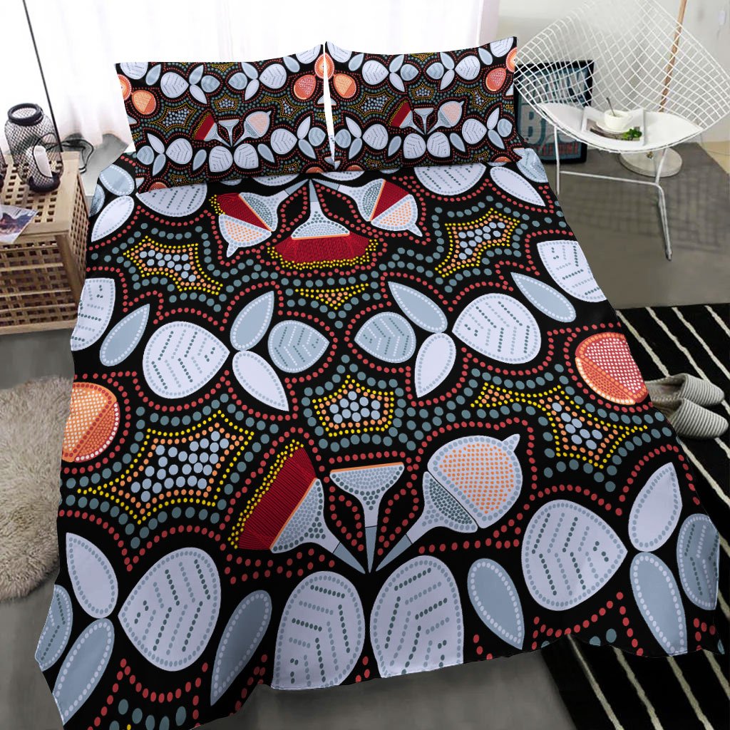 Aboriginal Bedding Set - Aboriginal Eucalyptus Seamless Pattern - Vibe Hoodie Shop