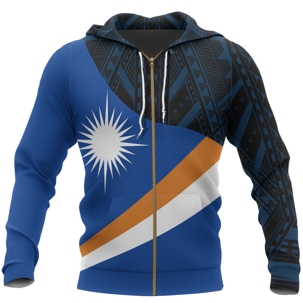 Marshall Islands Flag Curve Concept Allover Zip Hoodie - Vibe Hoodie Shop