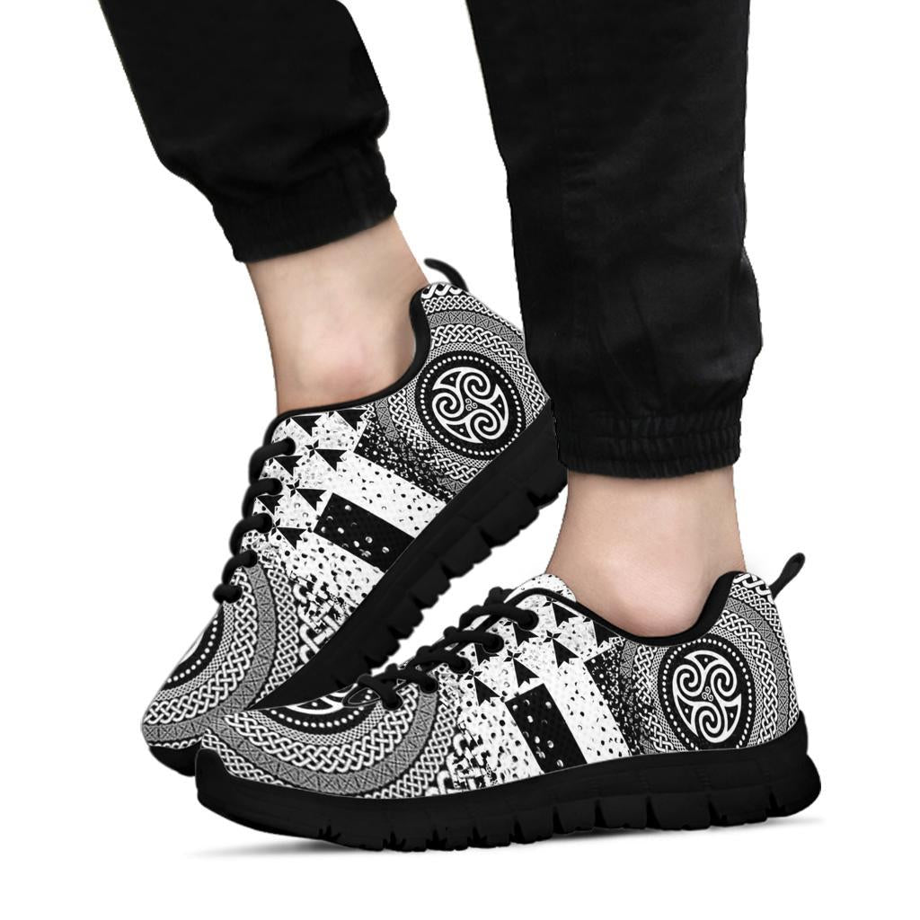 Celtic Brittany Sneakers - Brittany Flag With Stoat Ermine and Triskelion Symbols - Vibe Hoodie Shop