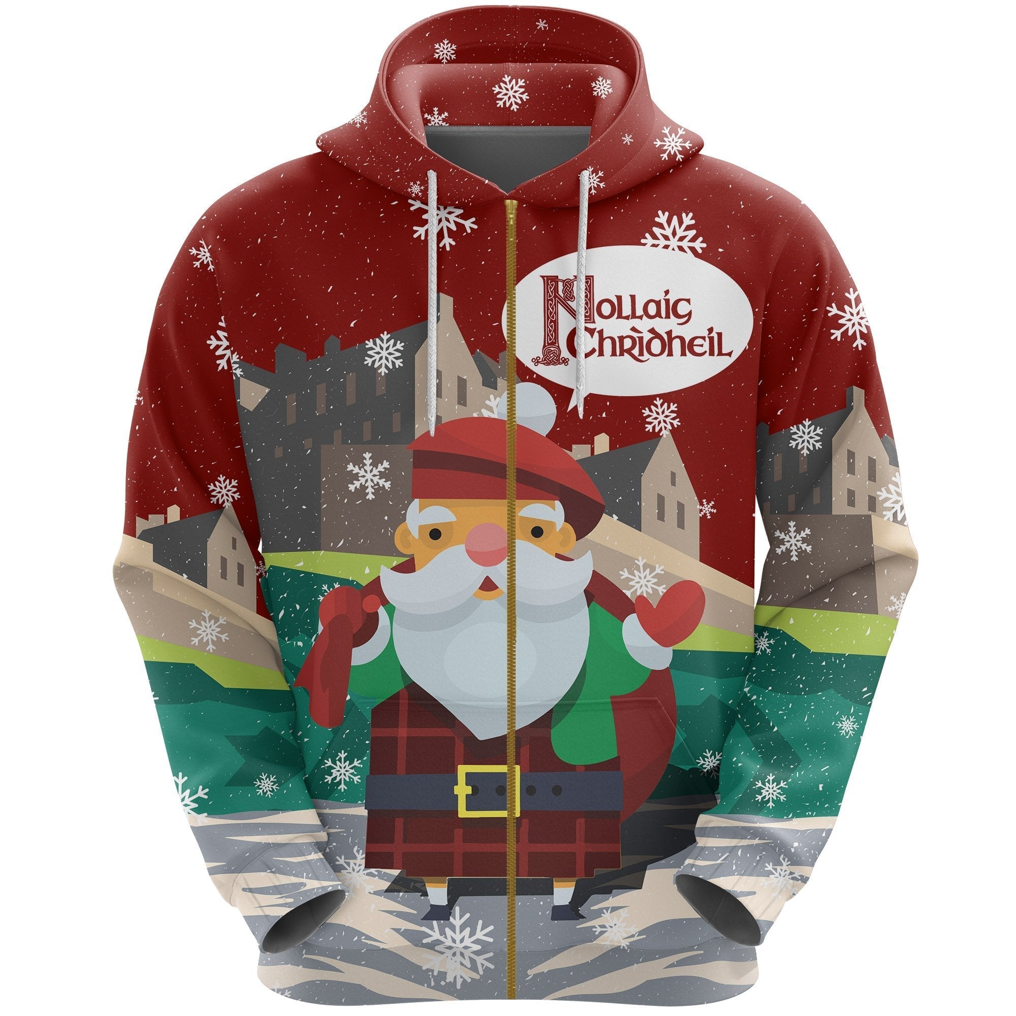 Scotland Christmas Zip Hoodie - Nollaig Chridheil - Vibe Hoodie Shop