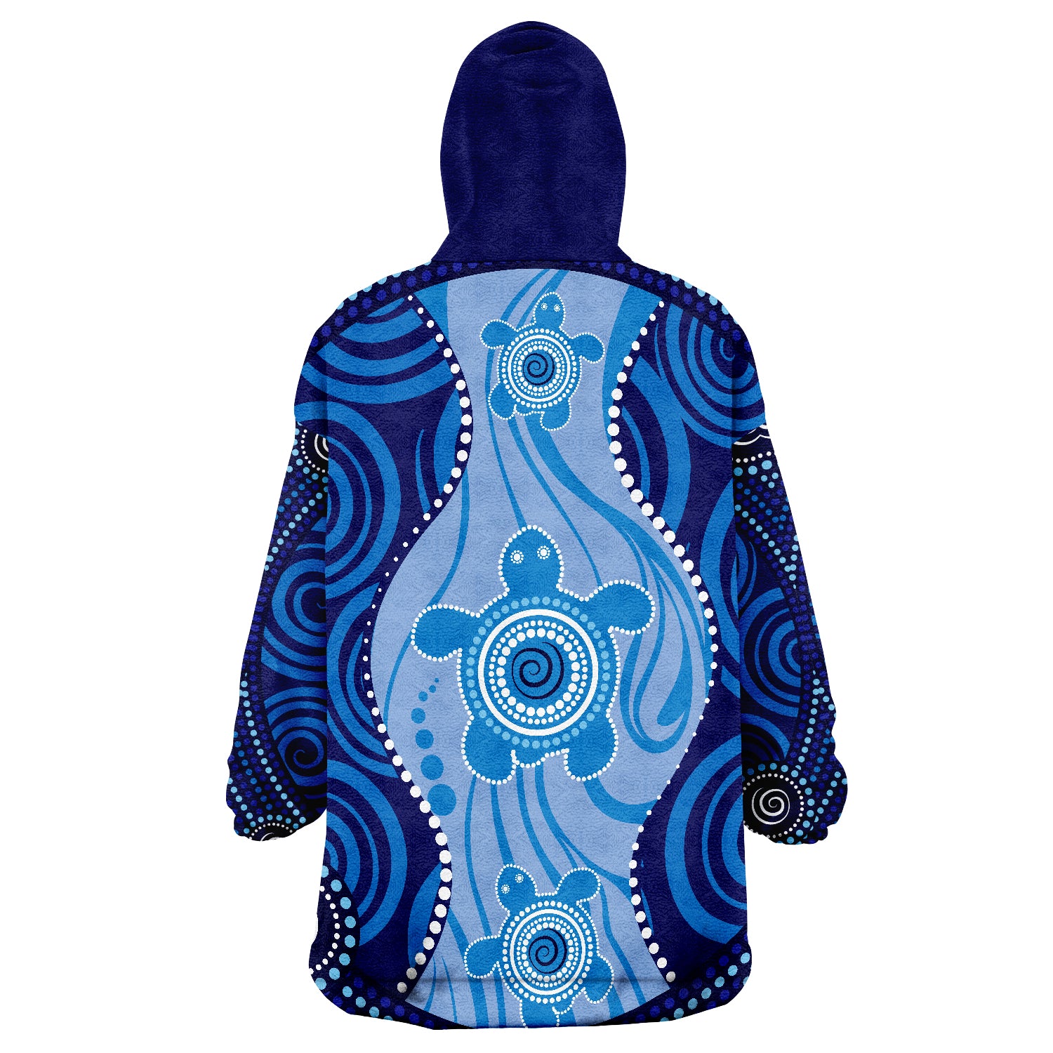 Aboriginal Dot Art Painting With Turtle - Blue Wearable Blanket Hoodie - Vibe Hoodie Shop