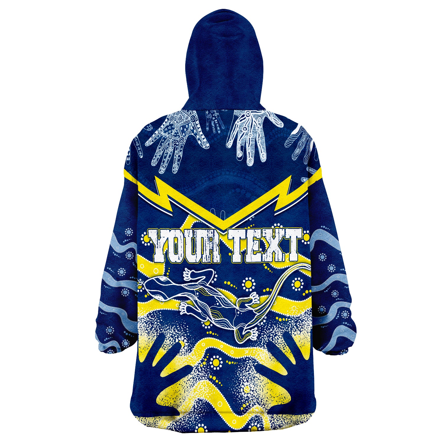 Personalised Cowboys Rugby Indigenous Lizard Mix Hand Stencils Wearable Blanket Hoodie - Vibe Hoodie Shop