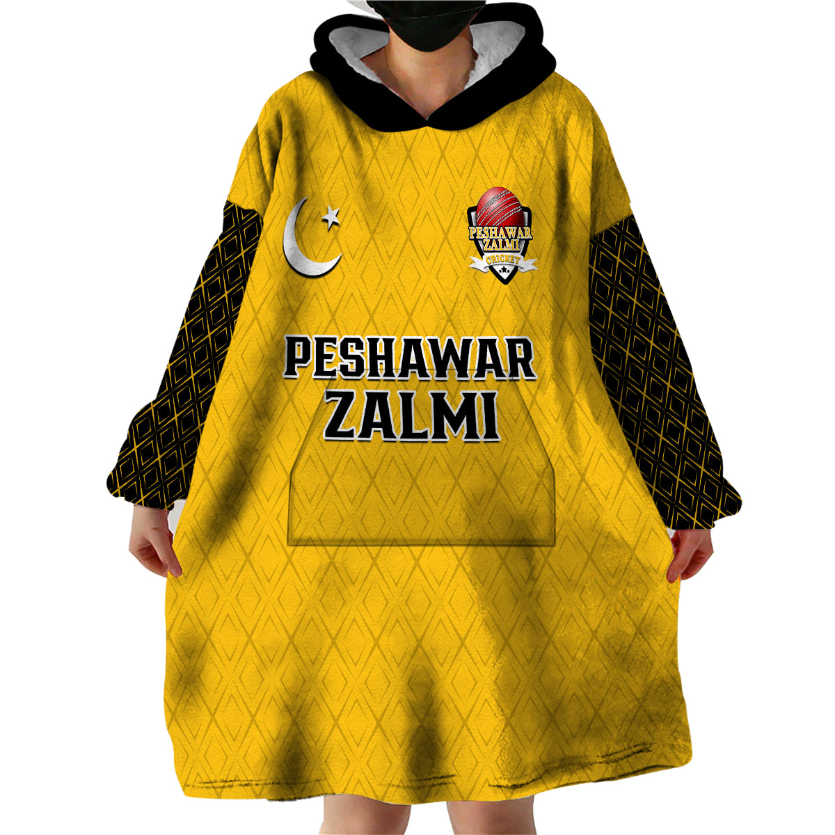 Peshawar Zalmi Cricket Pakistan Yellow Storm 2023 Champions Wearable Blanket Hoodie - Vibe Hoodie Shop