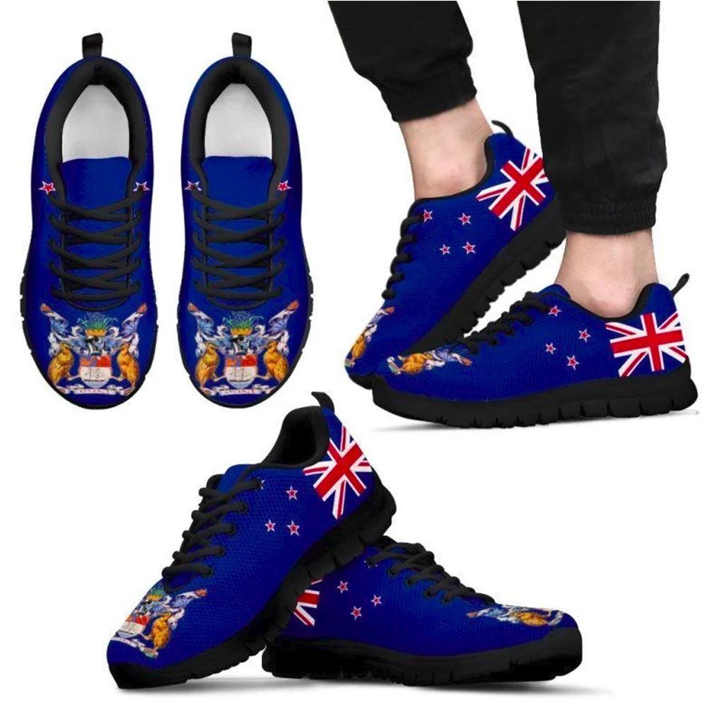 New Zealand Flag Sneakers, Coat Of Arms Trainers - Vibe Hoodie Shop