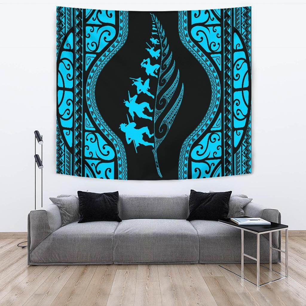 New Zealand Haka Fern Tapestry Blue - Vibe Hoodie Shop