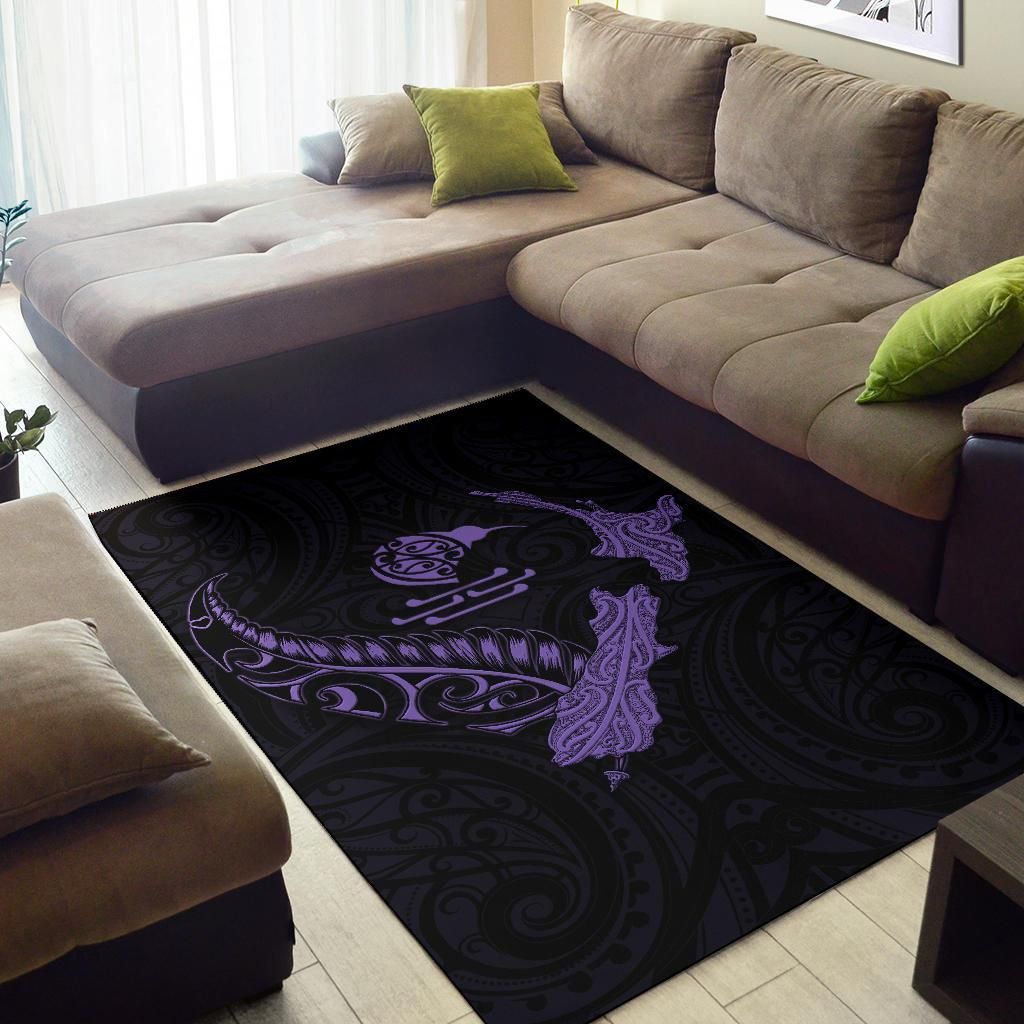 New Zealand Heart Area Rug - Map Kiwi mix Silver Fern Pastel Purple - Vibe Hoodie Shop