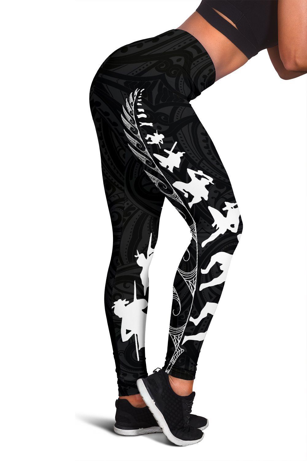 New Zealand Maori Haka Fern Leggings Black - Vibe Hoodie Shop