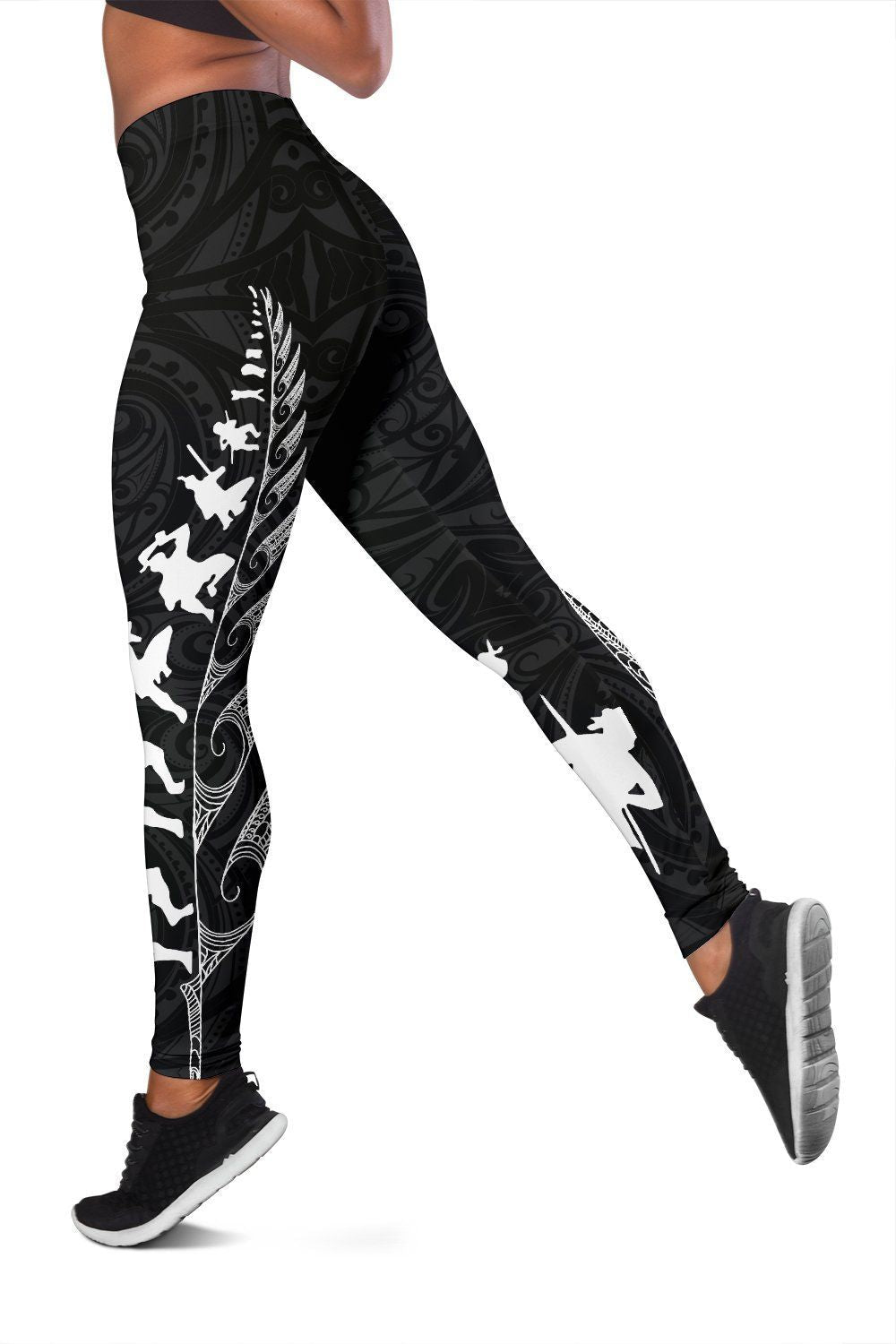 New Zealand Maori Haka Fern Leggings Black - Vibe Hoodie Shop