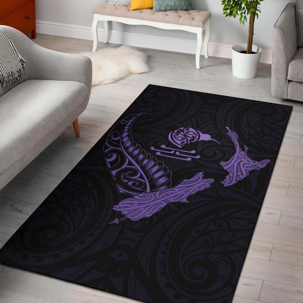 New Zealand Heart Area Rug - Map Kiwi mix Silver Fern Pastel Purple - Vibe Hoodie Shop