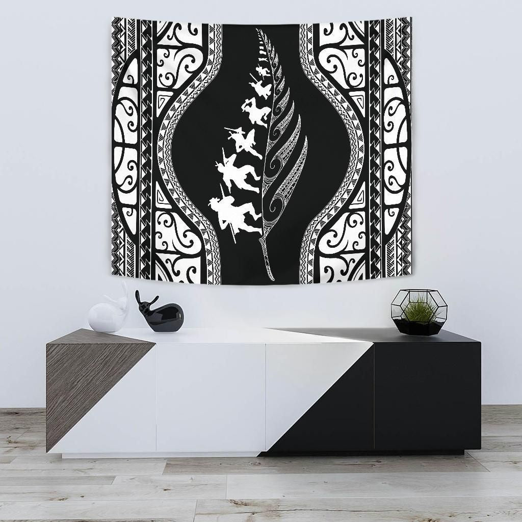 New Zealand Haka Fern Tapestry White - Vibe Hoodie Shop