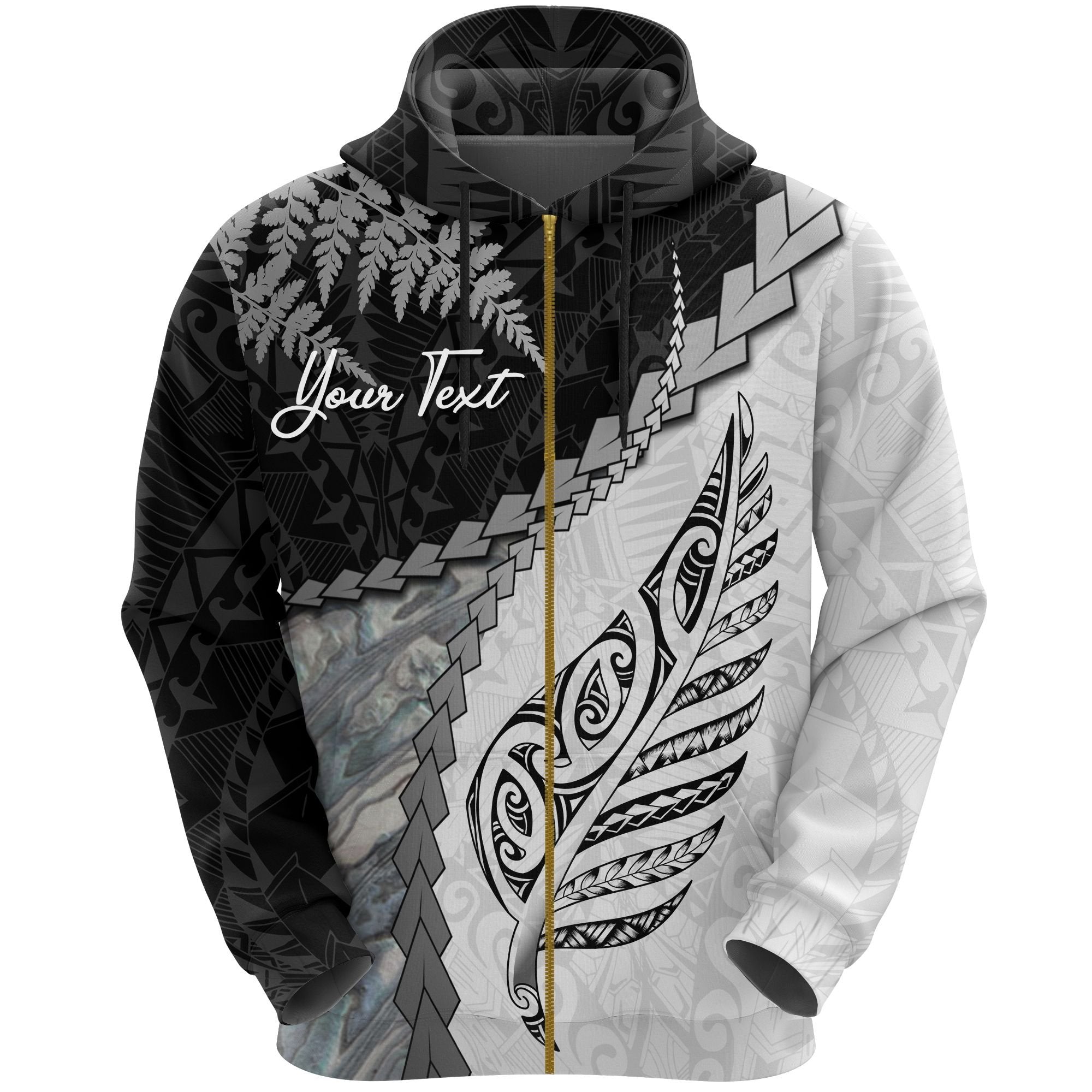 (Custom) Paua Shell Maori Silver Fern Zip Hoodie White - Vibe Hoodie Shop