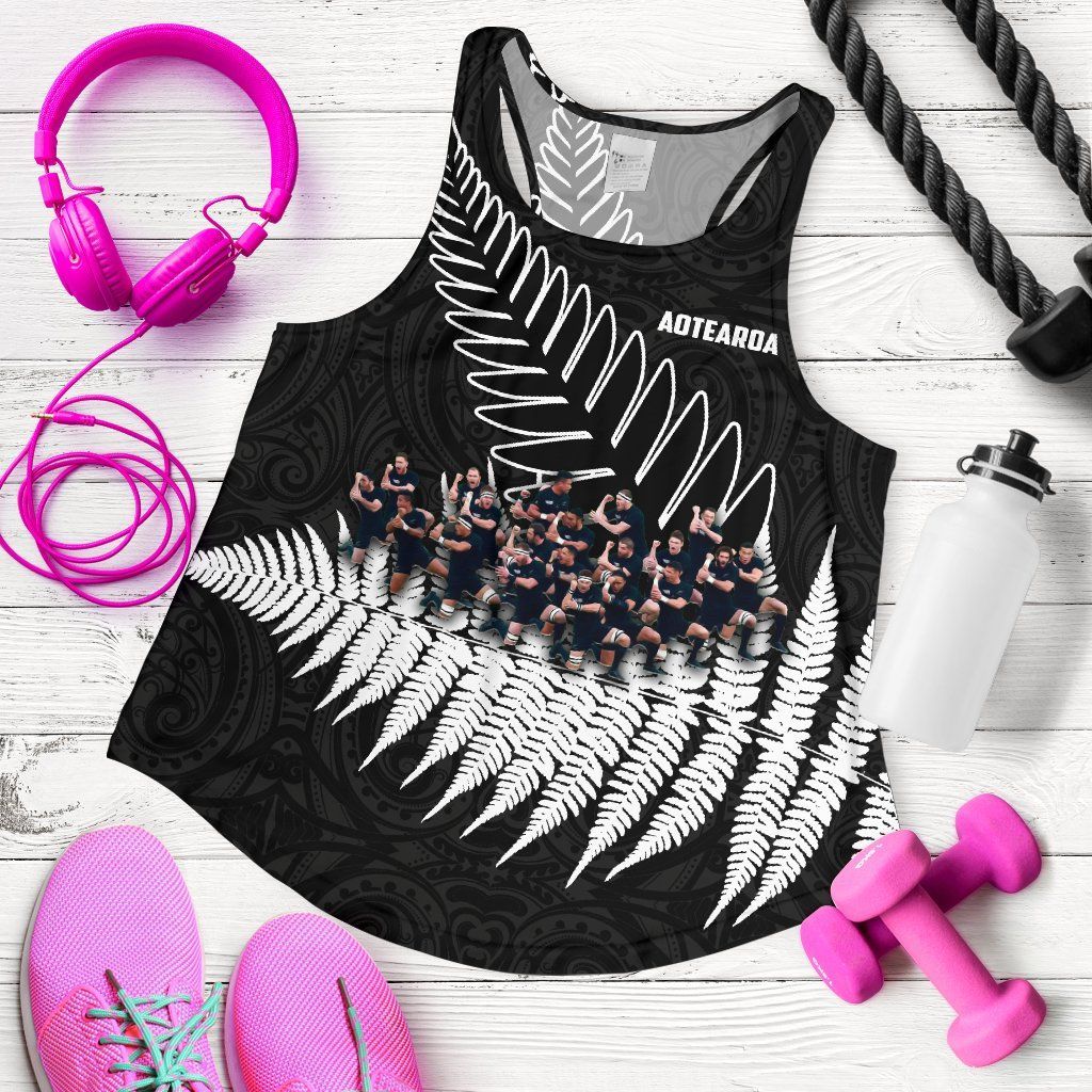 New Zealand Haka Rugby Women Racerback Tank - Best Silver Fern Black - Vibe Hoodie Shop
