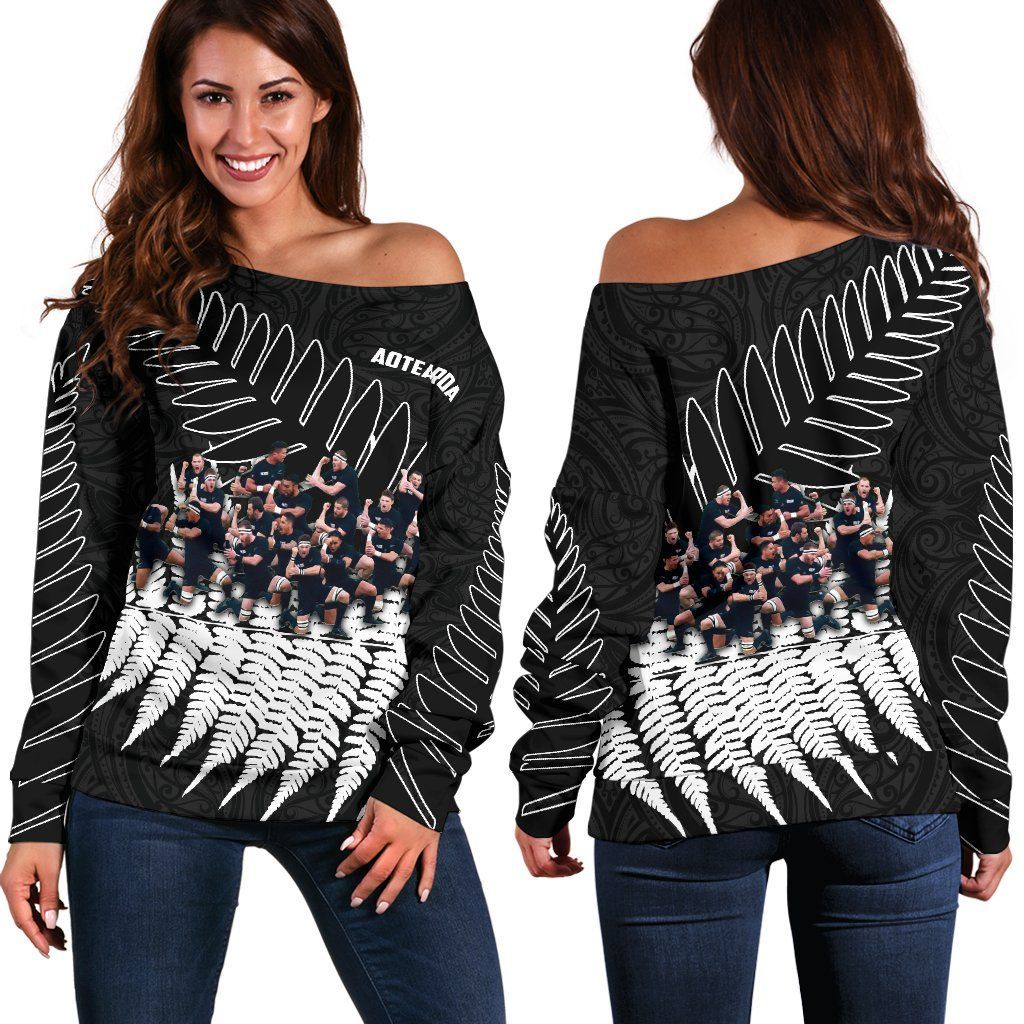 New Zealand Haka Rugby Off Shoulder Sweater - Best Silver Fern Black - Vibe Hoodie Shop