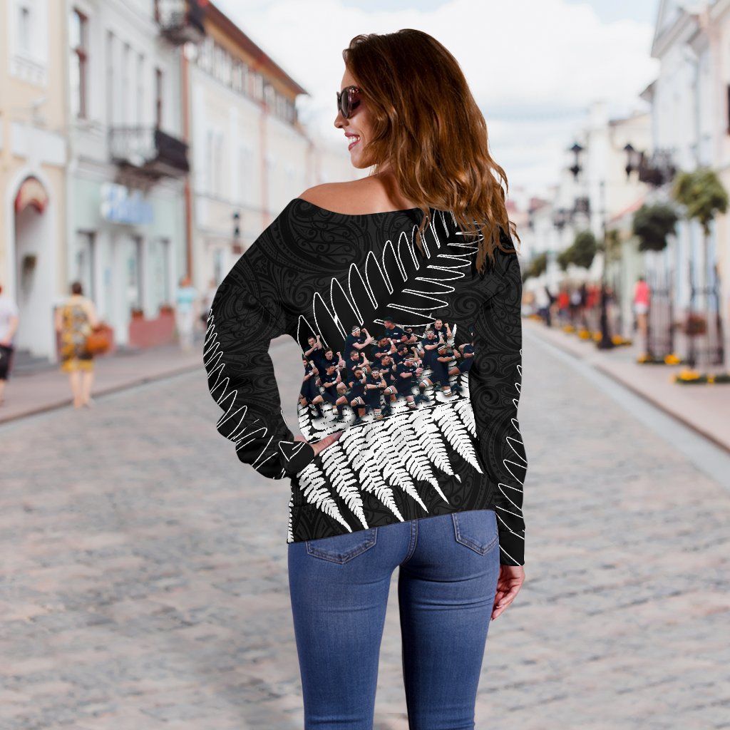 New Zealand Haka Rugby Off Shoulder Sweater - Best Silver Fern Black - Vibe Hoodie Shop