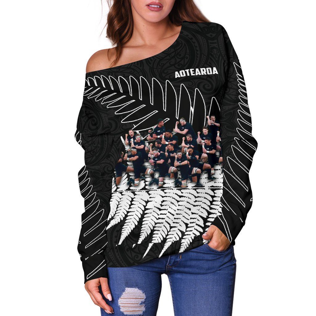 New Zealand Haka Rugby Off Shoulder Sweater - Best Silver Fern Black - Vibe Hoodie Shop
