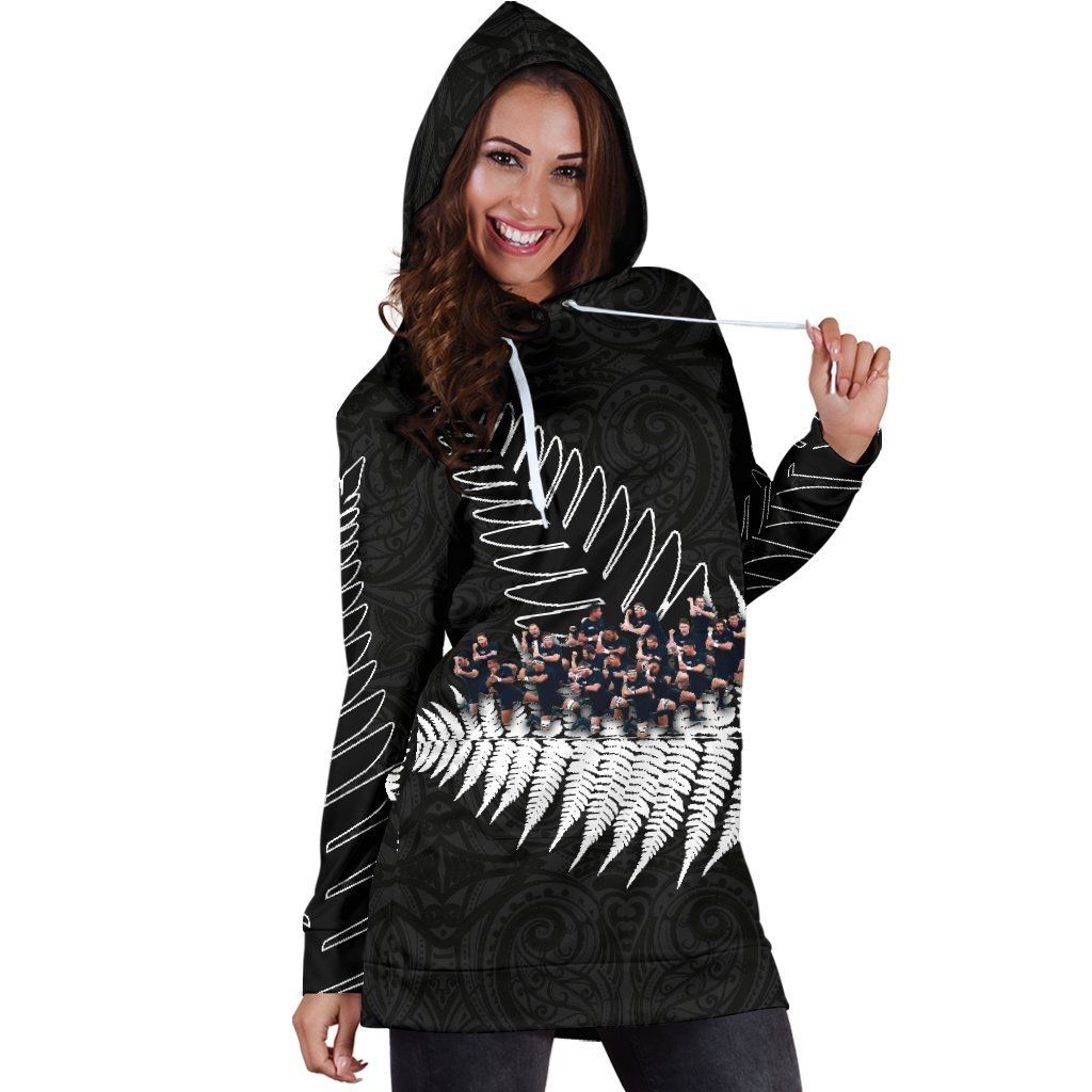 New Zealand Haka Rugby Hoodie Dress - Best Silver Fern Black - Vibe Hoodie Shop
