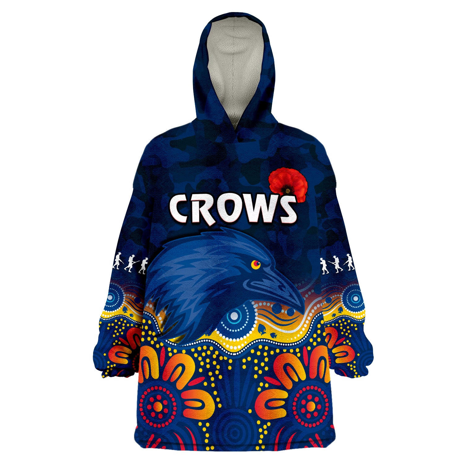 (Custom Text and Number) Crows ANZAC 2022 Adelaide Football Camouflage Style Wearable Blanket Hoodie - Vibe Hoodie Shop