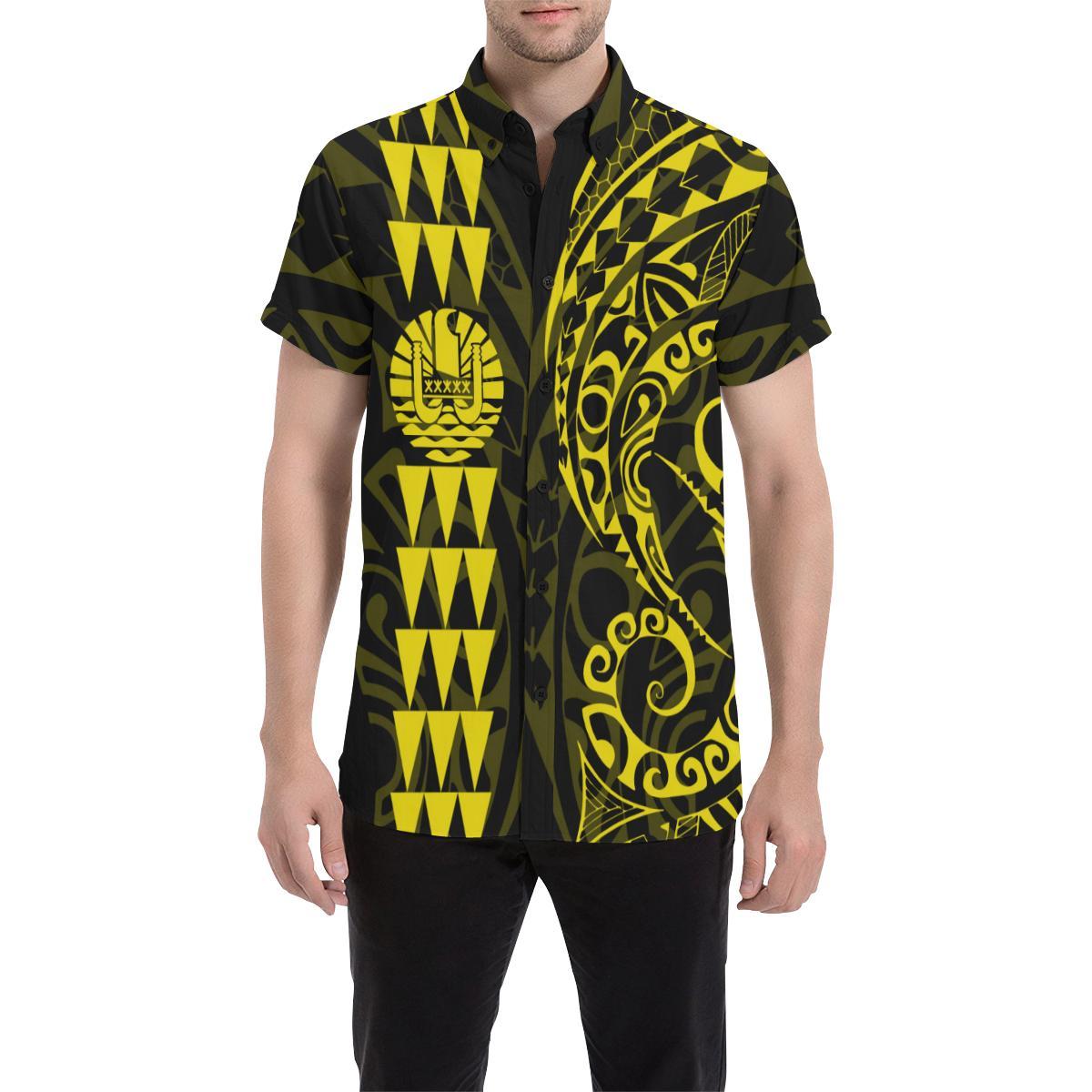 Tahiti Polynesian Short Sleeve Shirt Yellow - Vibe Hoodie Shop