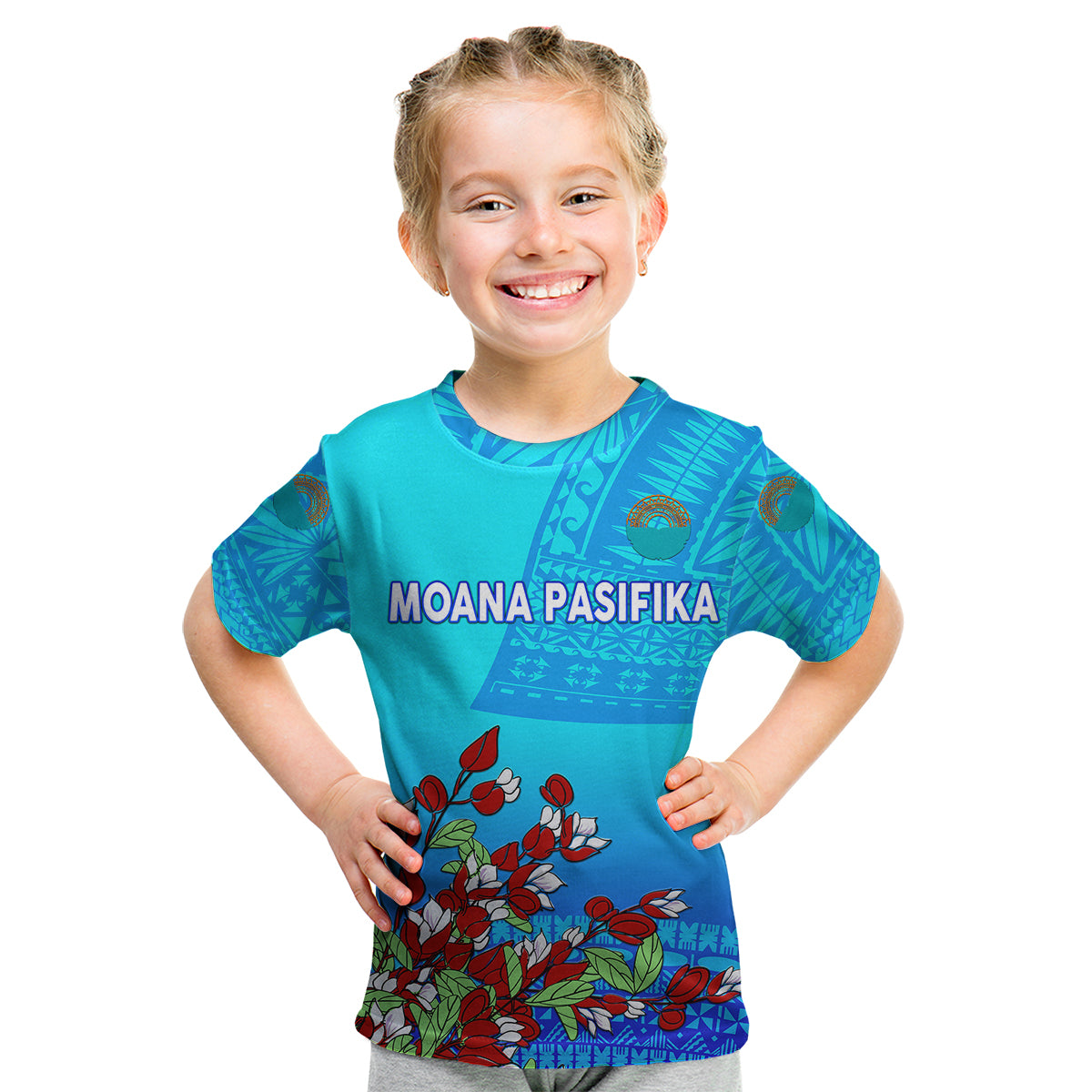 (Custom Personalised) Moana Pasifika Super Rugby Tapa Pacific Island Tagimaucia Flower Kid T Shirt - Vibe Hoodie Shop