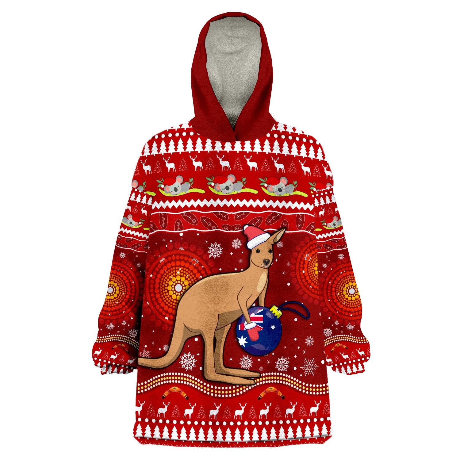 (Custom Personalised) Australia Christmas Aboriginal Kangaroo Wearable Blanket Hoodie - Vibe Hoodie Shop