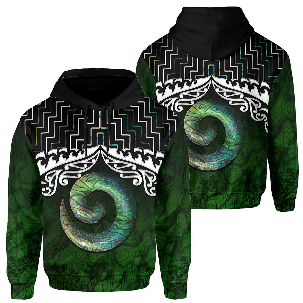 New Zealand Maori Hoodie, Poutama Koru Paua Shell Pullover Hoodie - Vibe Hoodie Shop