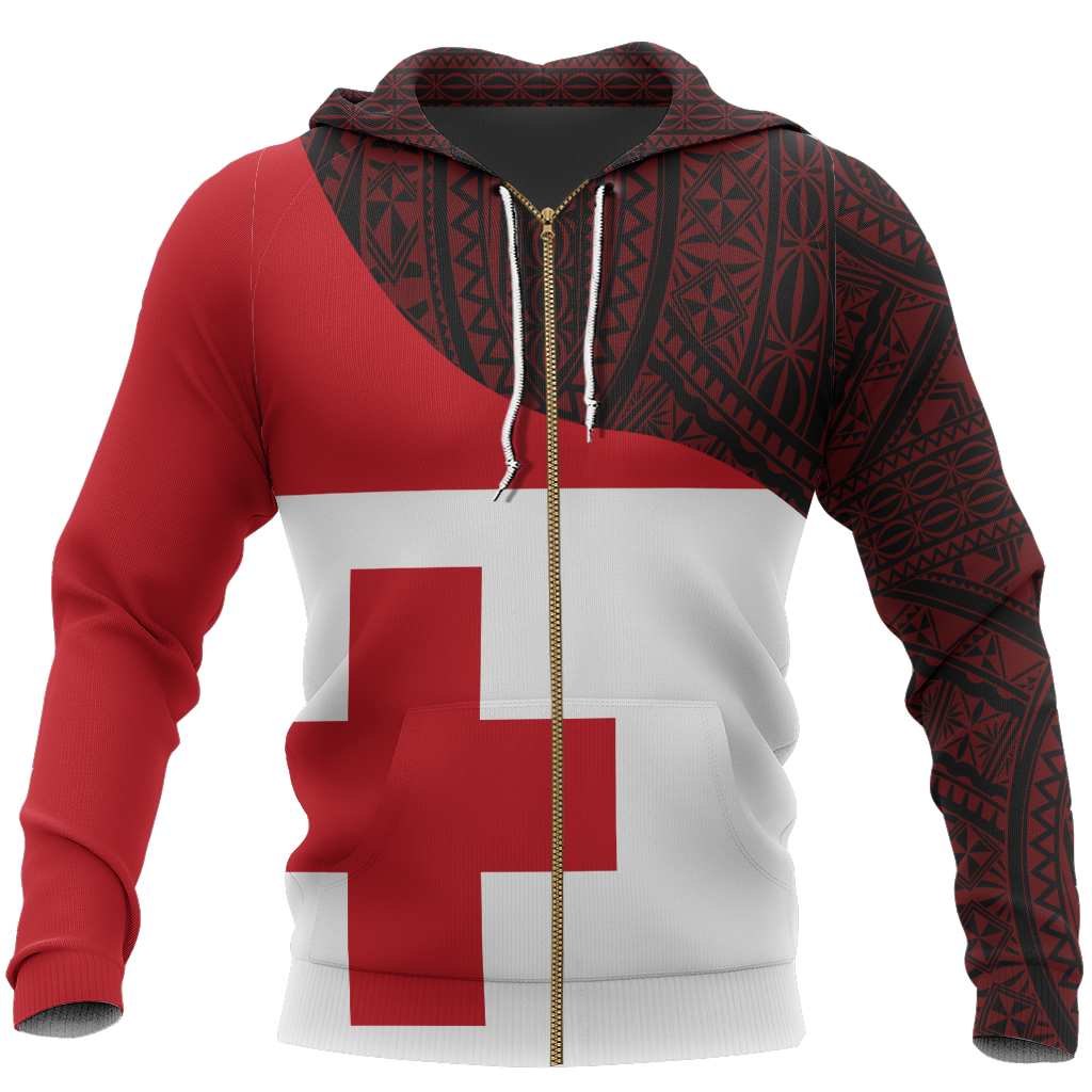 Tonga Flag Curve Concept Allover Zip Hoodie - Vibe Hoodie Shop