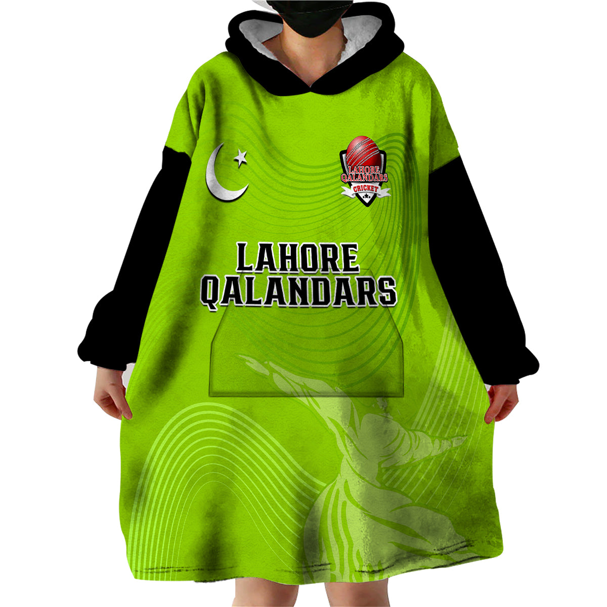 (Custom Text And Number) Lahore Qalandars Cricket Pakistan LQ 2023 Champions Lime Green Wearable Blanket Hoodie - Vibe Hoodie Shop