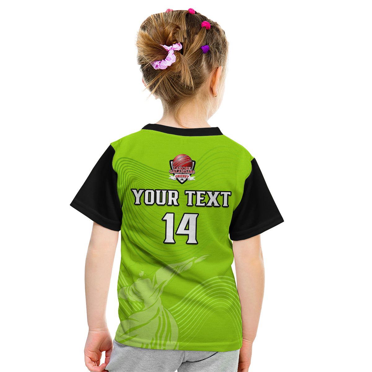 (Custom Text And Number) Lahore Qalandars Cricket Pakistan LQ 2023 Champions Lime Green Kid T Shirt - Vibe Hoodie Shop