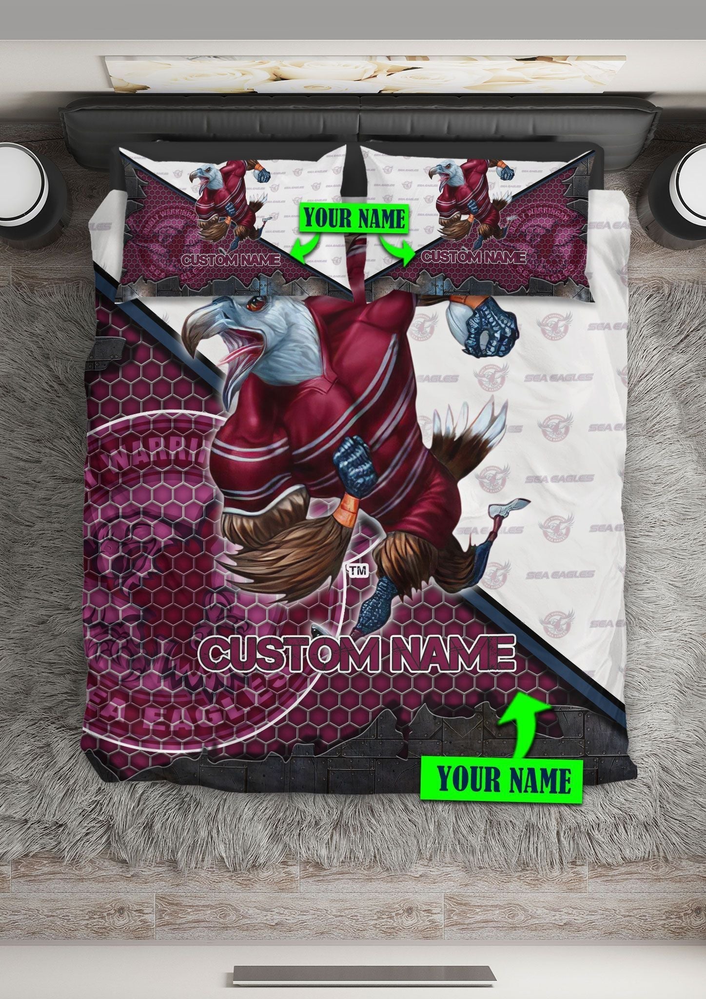 Personalized Manly Warringah Sea Eagles Limited Edition Bedding Set - NRL Metal LT10 - Vibe Hoodie Shop