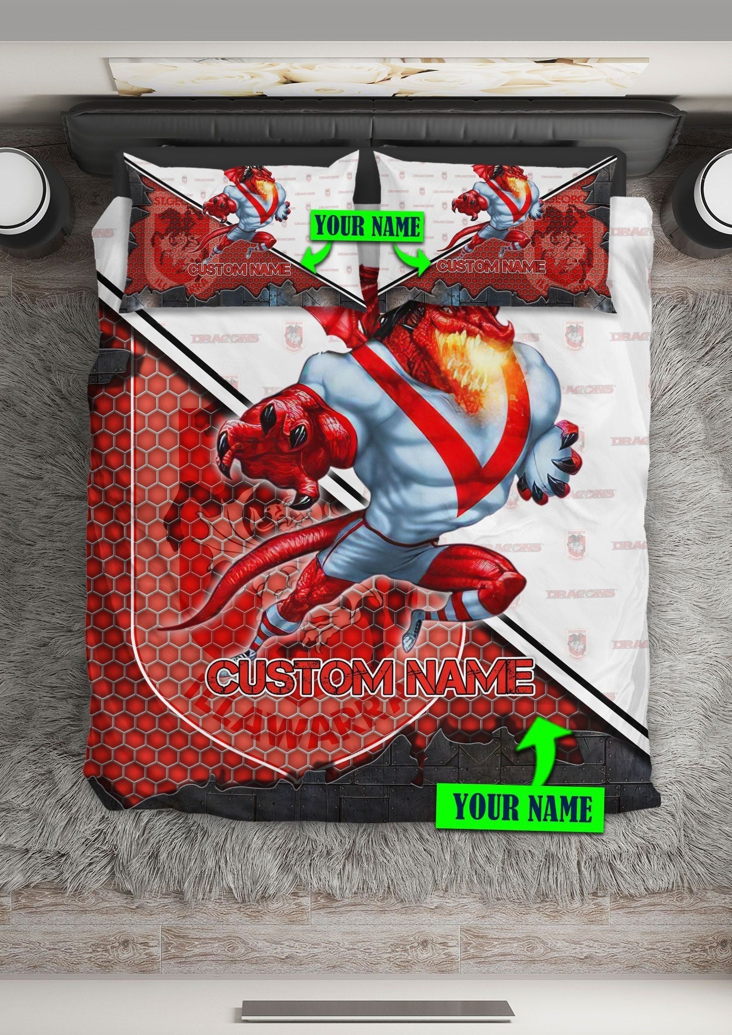 Personalized St. George Dragons Edition Bedding Set - NRL Metal LT10 - Vibe Hoodie Shop