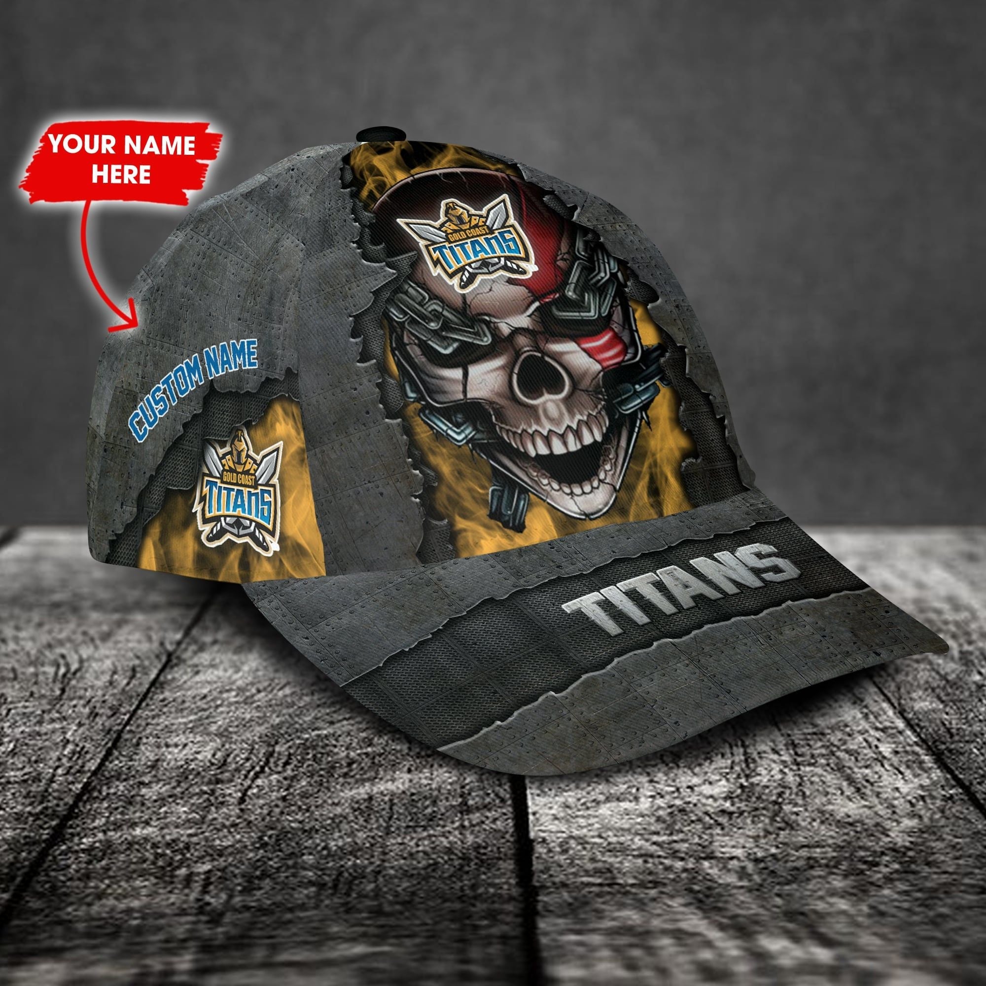 Gold Coast Titans 3D Metal Skull Personalized Classic Cap 02 LT10 - Vibe Hoodie Shop