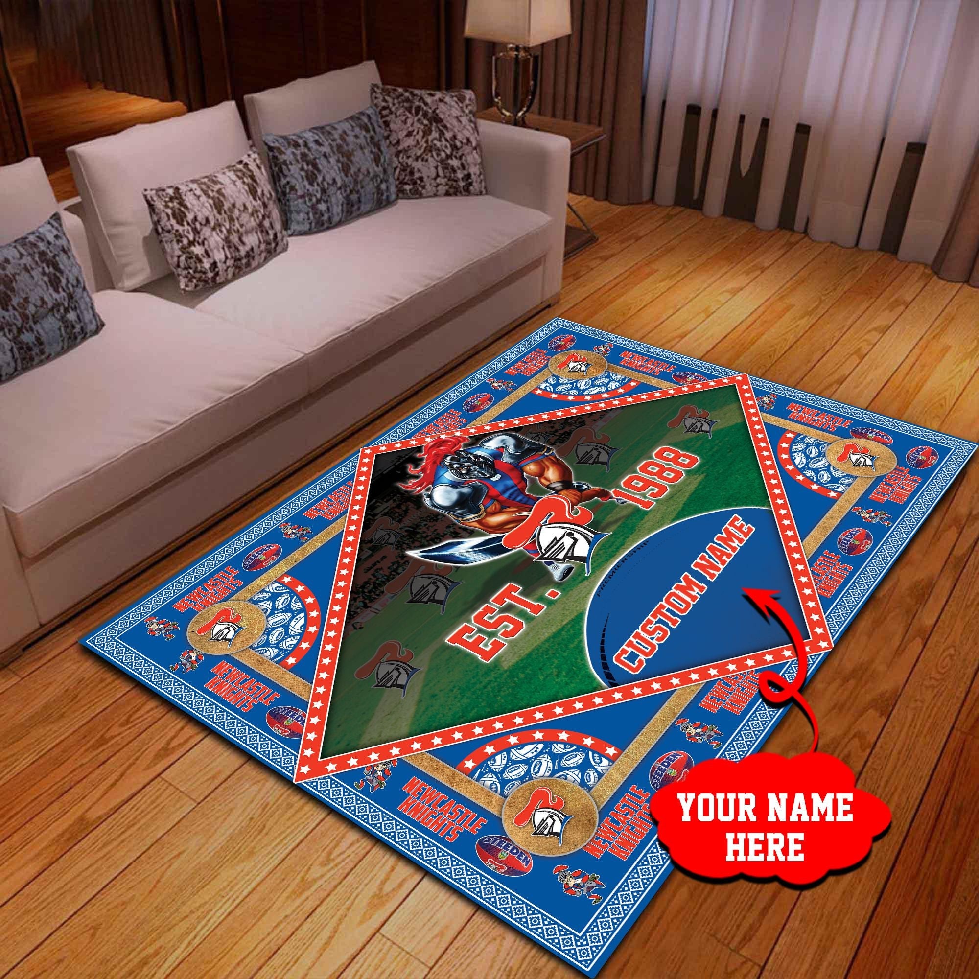 Newcastle Knights 3D NRL Personalized Pattern Rug 01 LT10 - Vibe Hoodie Shop