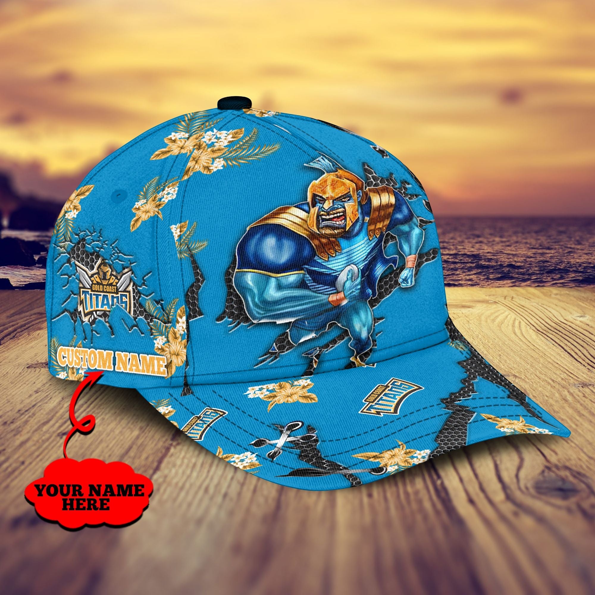 Gold Coast Titans Nrl Classic Cap Personalized Mascot Flower LT10 - Vibe Hoodie Shop