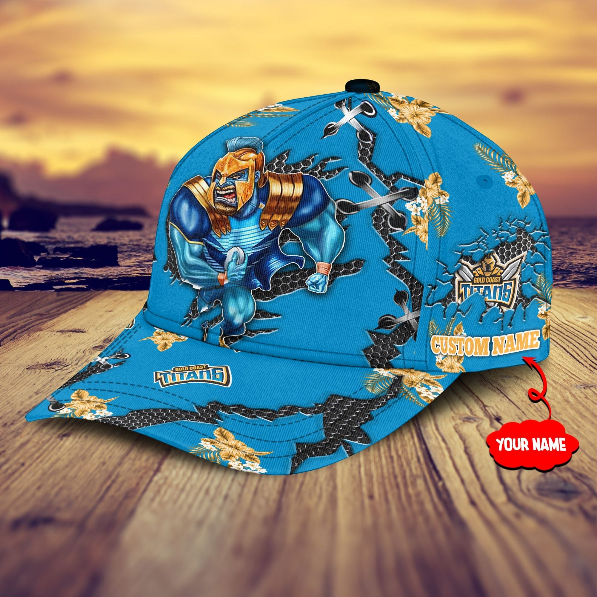 Gold Coast Titans Nrl Classic Cap Personalized Mascot Flower LT10 - Vibe Hoodie Shop