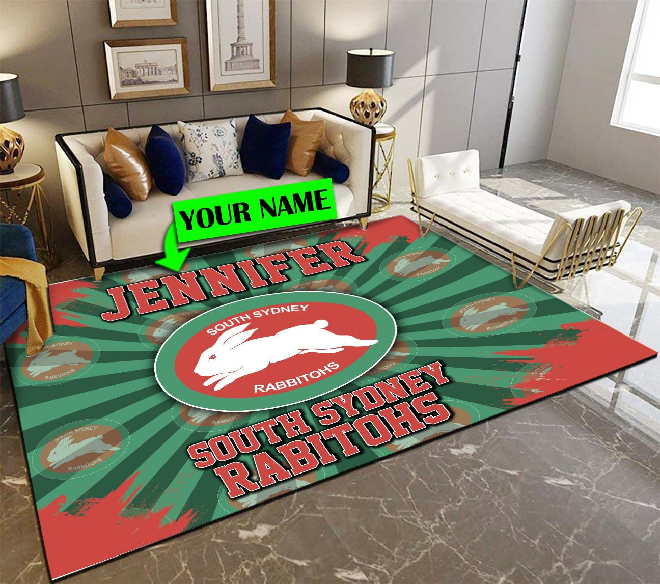 Personalized South Sydney Rabbitohs Rug Logo LT10 - Vibe Hoodie Shop