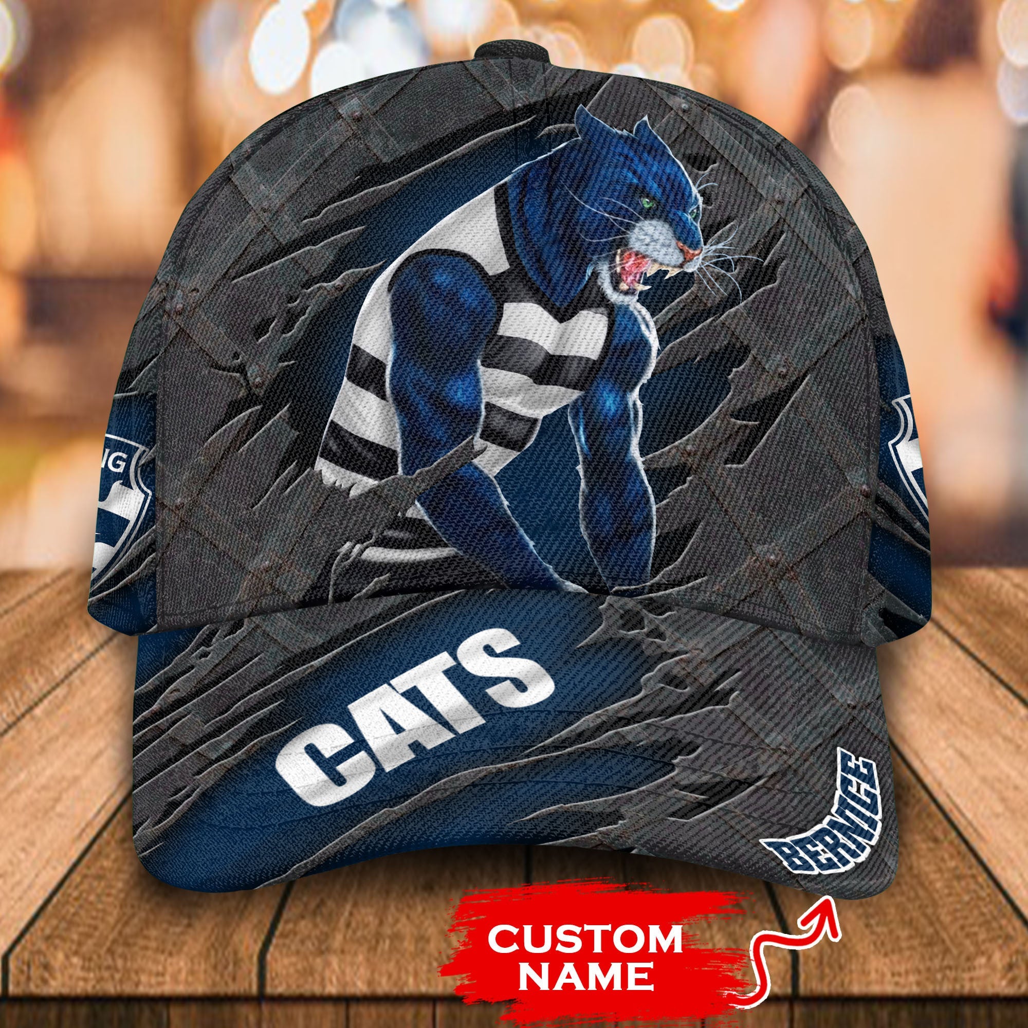 AFL Geelong Cats 3D Mascost Classic Cap Custom name LT10 - Vibe Hoodie Shop