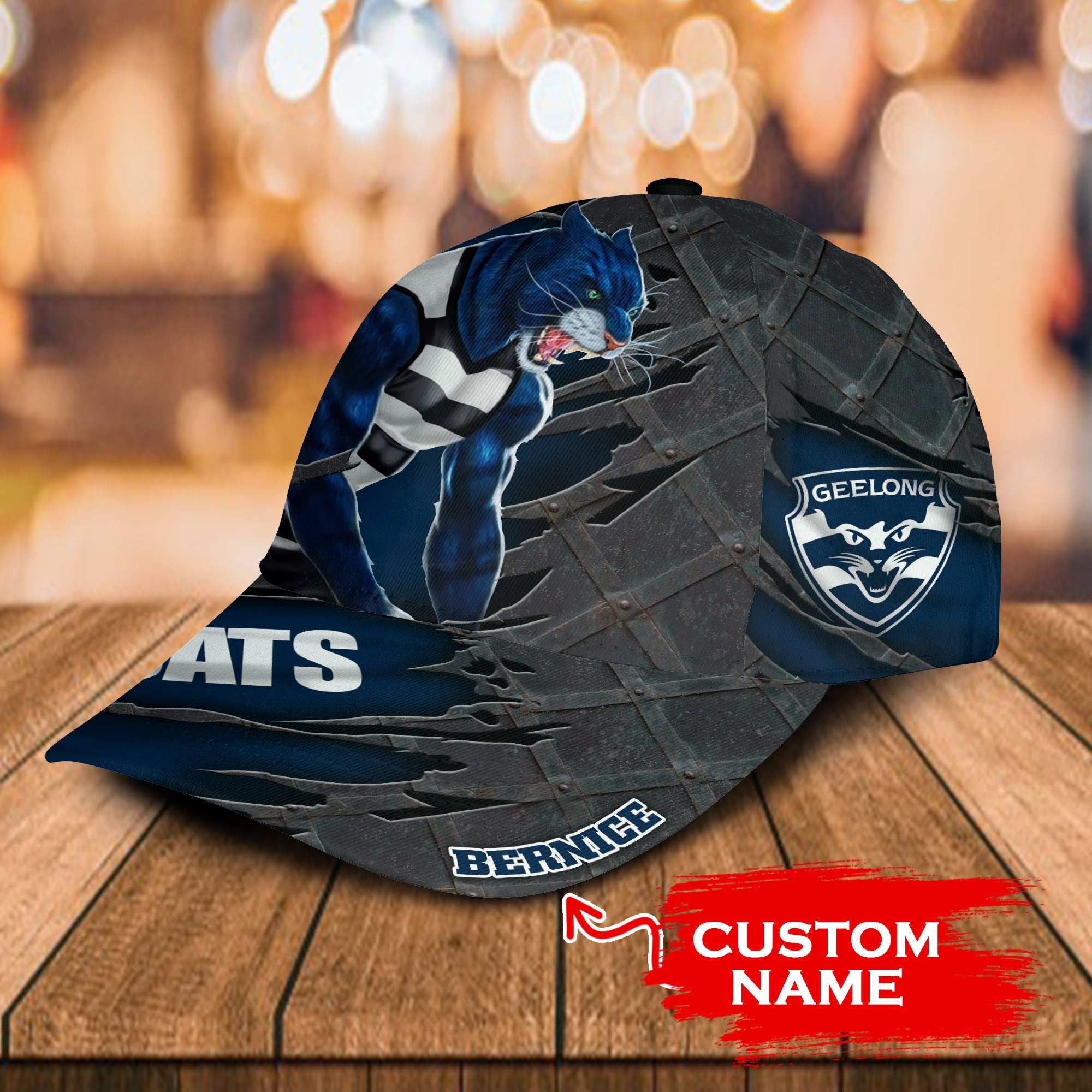 AFL Geelong Cats 3D Mascost Classic Cap Custom name LT10 - Vibe Hoodie Shop