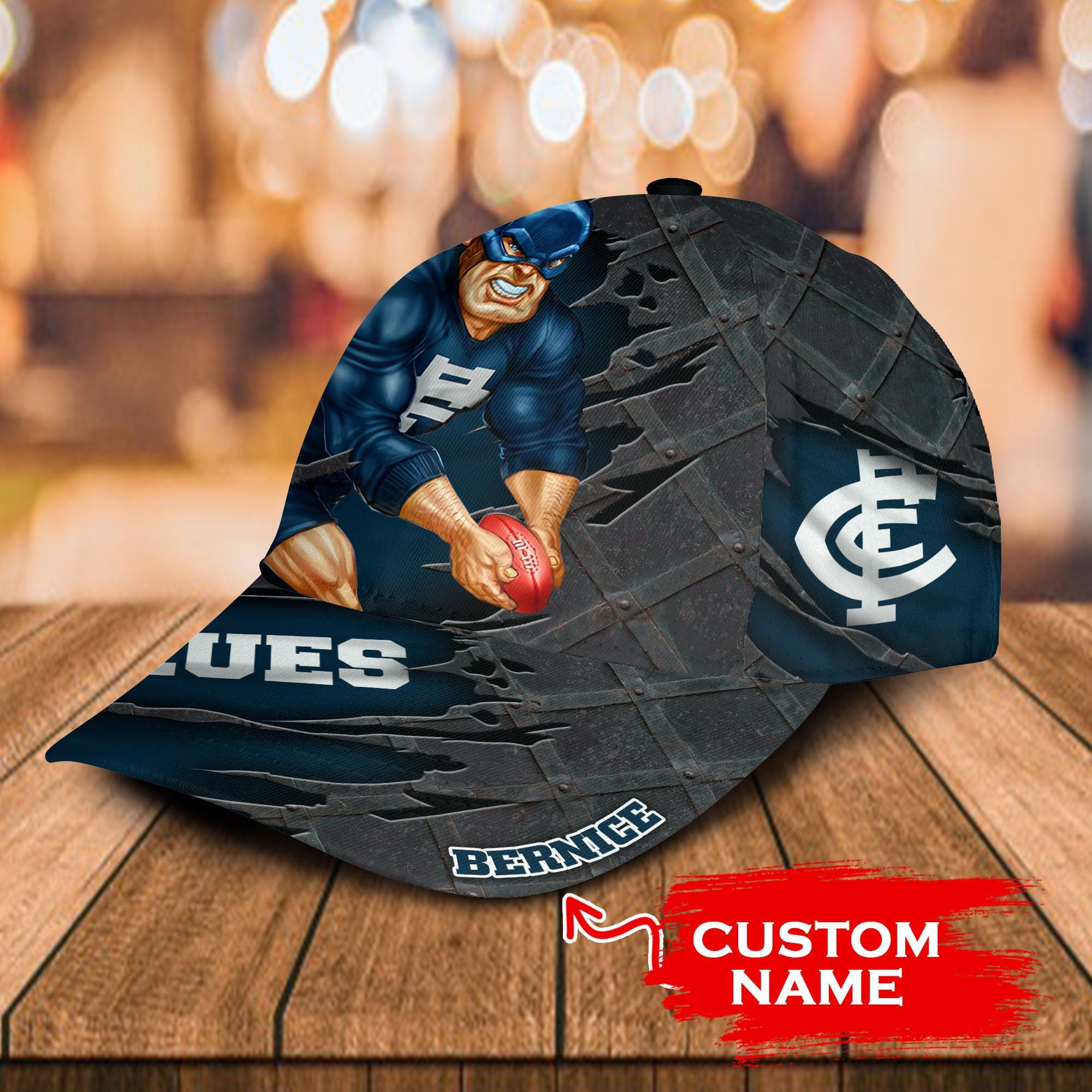 AFL Carlton Blues 3D Mascost Classic Cap Custom name LT10 - Vibe Hoodie Shop