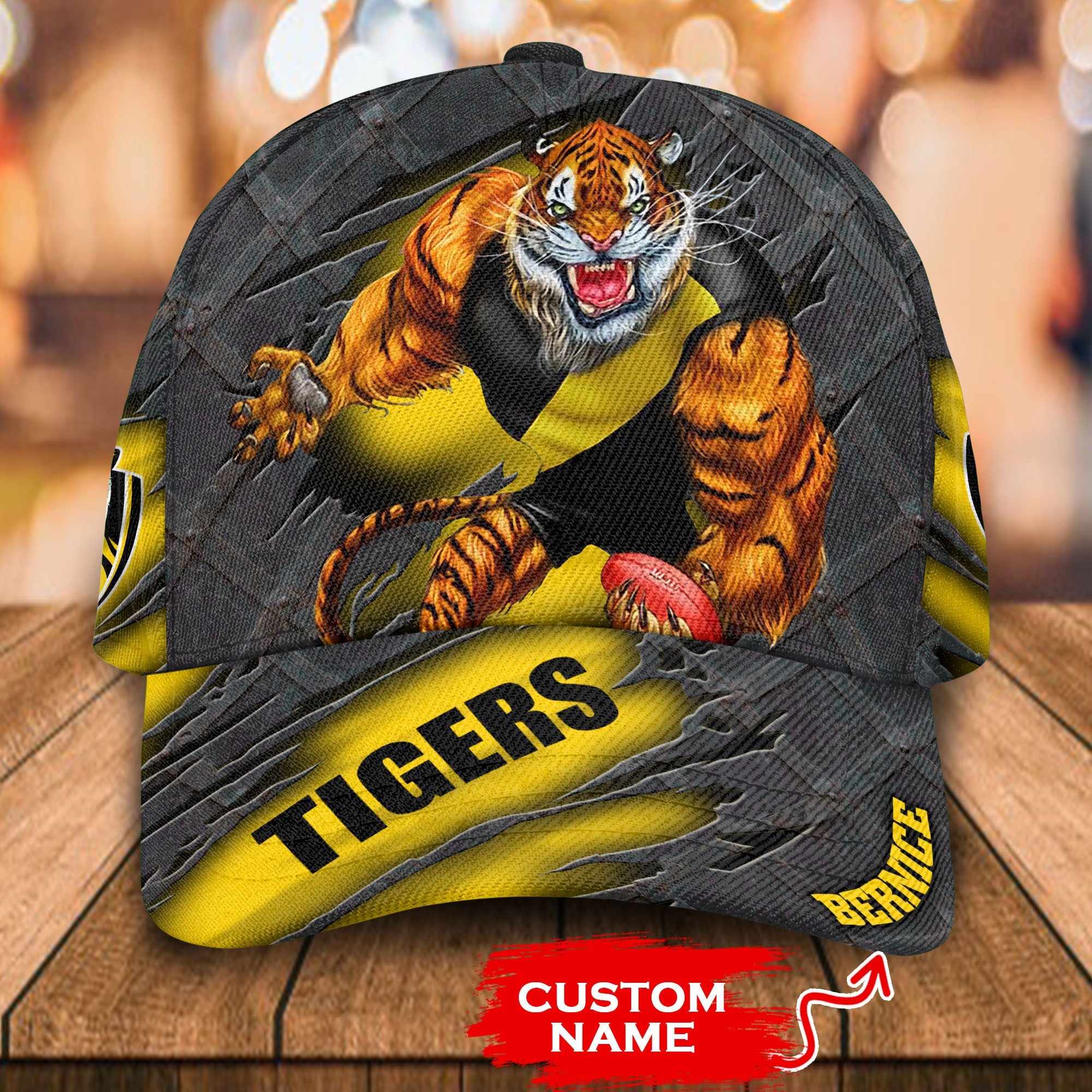 AFL Richmond Tigers 3D Mascost Classic Cap Custom name LT10 - Vibe Hoodie Shop